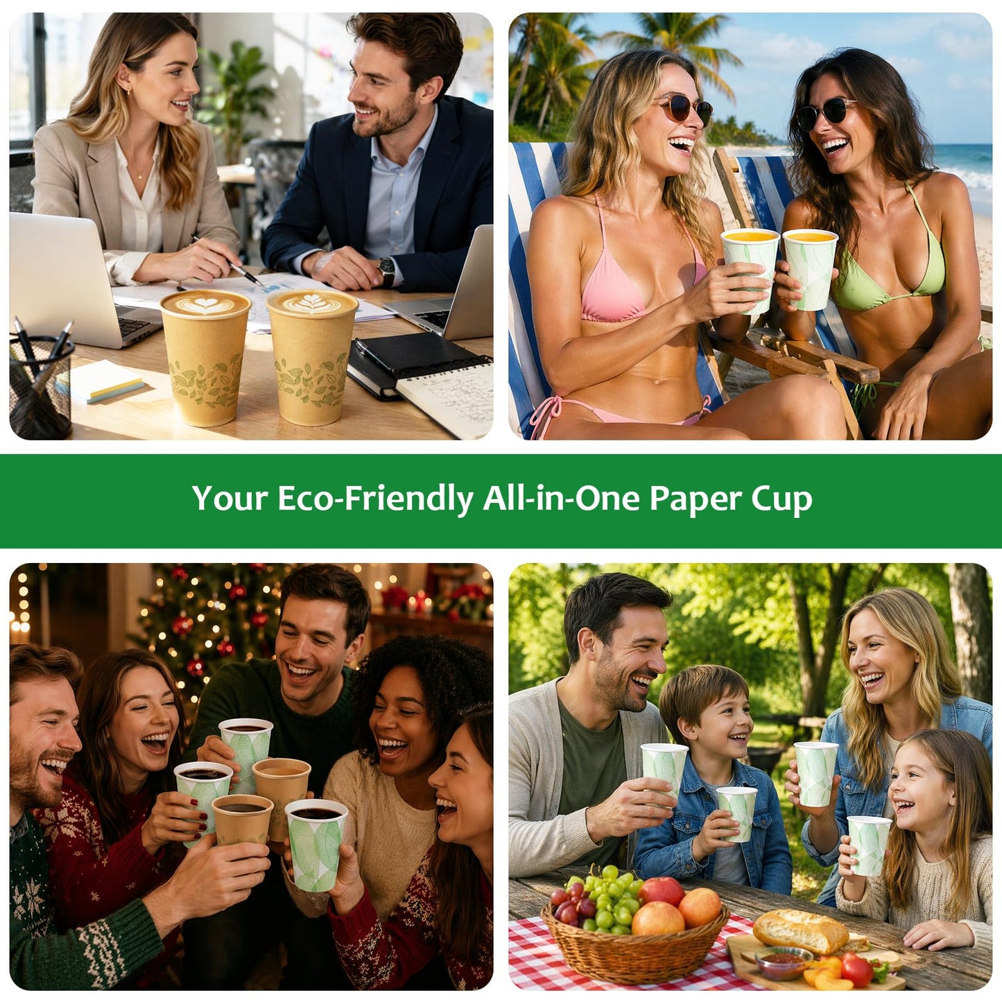 Biotakeware 8oz 300Count Compostable Paper Cups, Plant-Based Disposable Coffee Cups with PLA Lining, Perfect for Hot & Cold Drinks, Coffee, Party, Office & Daily Use