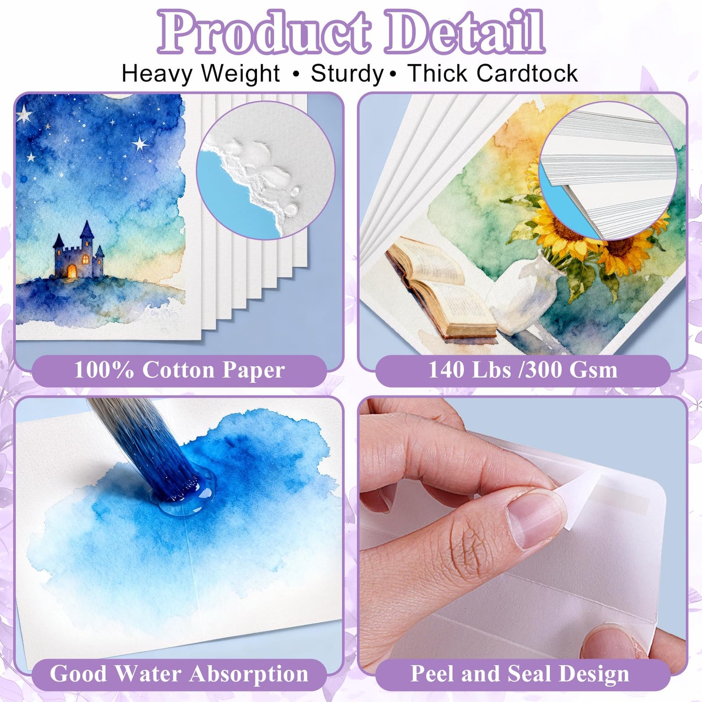 Yalumo 60 Sets Watercolor Cards with Envelopes, Foldable Blank 5x7 Inch 140lb/300gsm 100% Cotton Cold Press Paper, Acid-Free Thick Cards for DIY Painting, Greeting, Thanks, Thanks, and Holiday Crafts