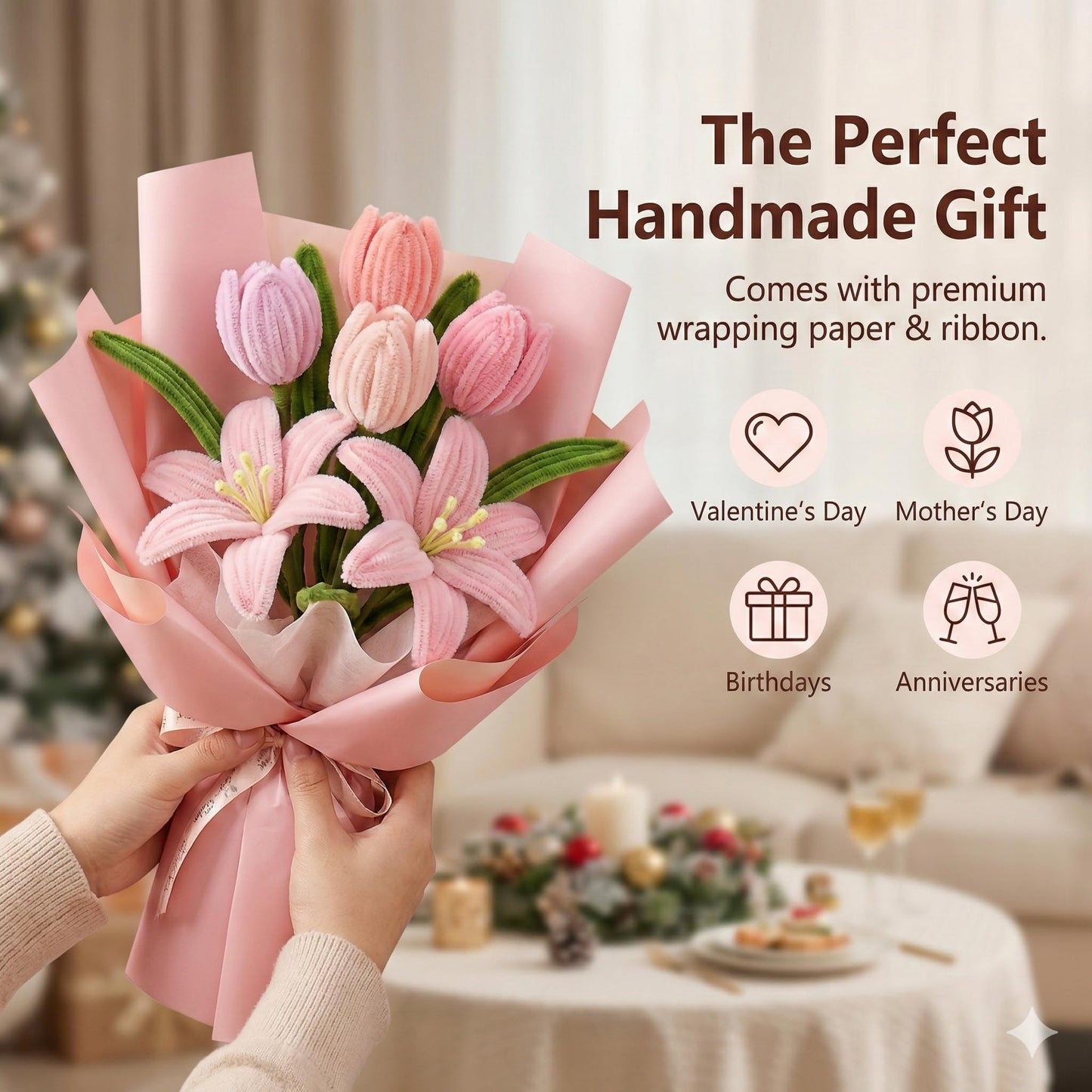 Qarrazwyi Pipe Cleaners Craft – 800+ Pcs DIY Flowers Kit with Step-by-Step Video Tutorials, Everlasting Handmade Arts and Crafts Gift for Women, Adults & Beginners
