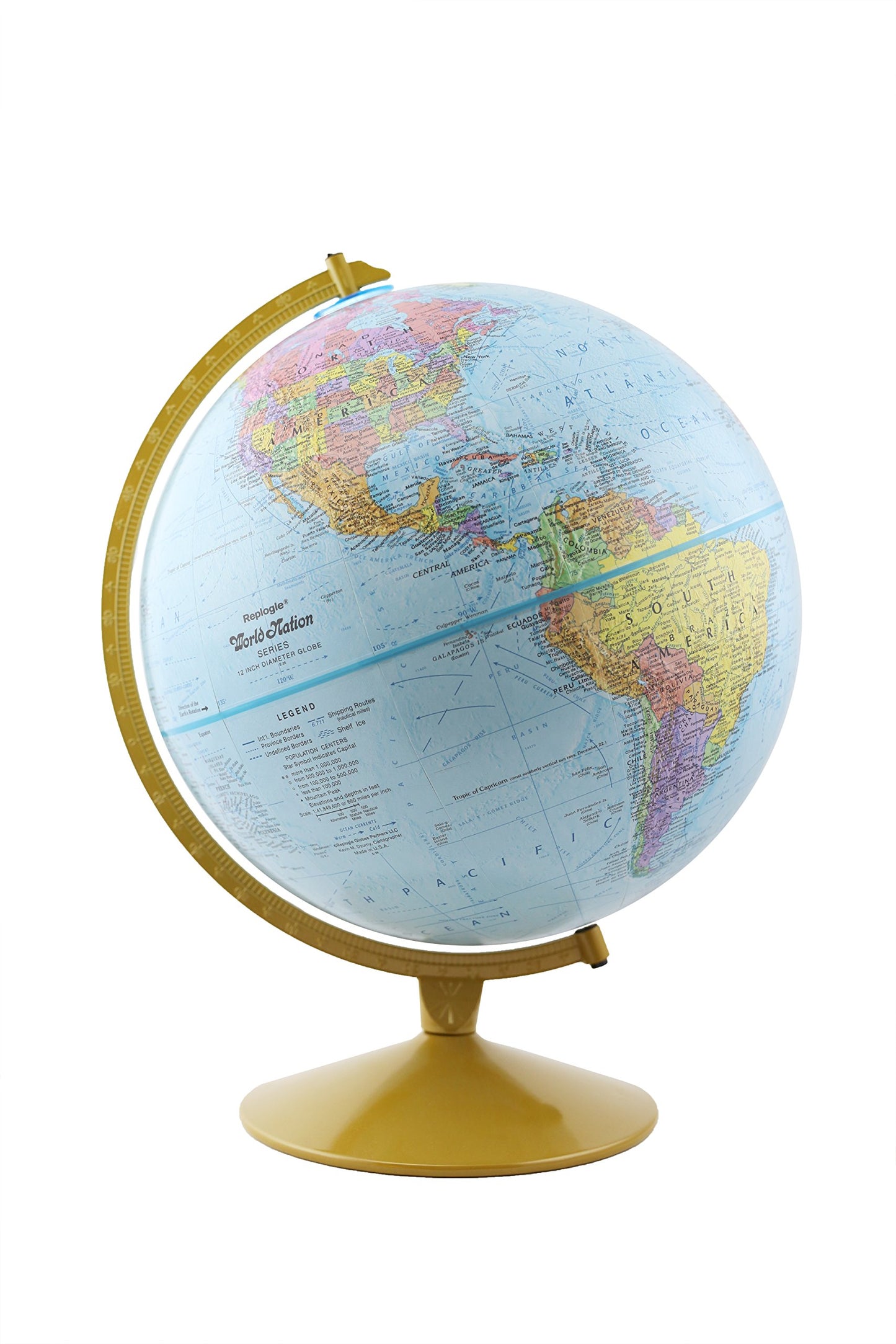 Replogle Explorer World Blue Ocean Globe, Desktop, 12" diameter, Up-to-Date Cartography, Raised Relief, Educational, perfect for Students of all ages