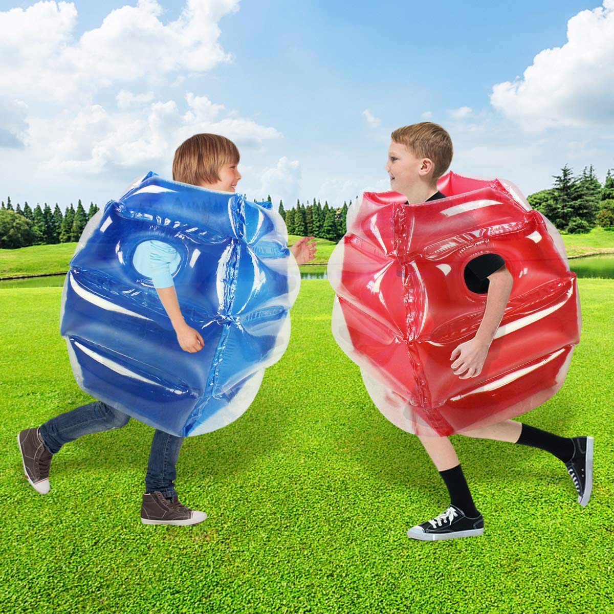 SUNSHINEMALL 2PC Sumo Balls, Inflatable Body Sumo Balls Bopper Toys for Kids 26" - Heavy Duty PVC Vinyl Suits for Grassland or Other Outdoors Play (2PC Blue+Pink 26inch)