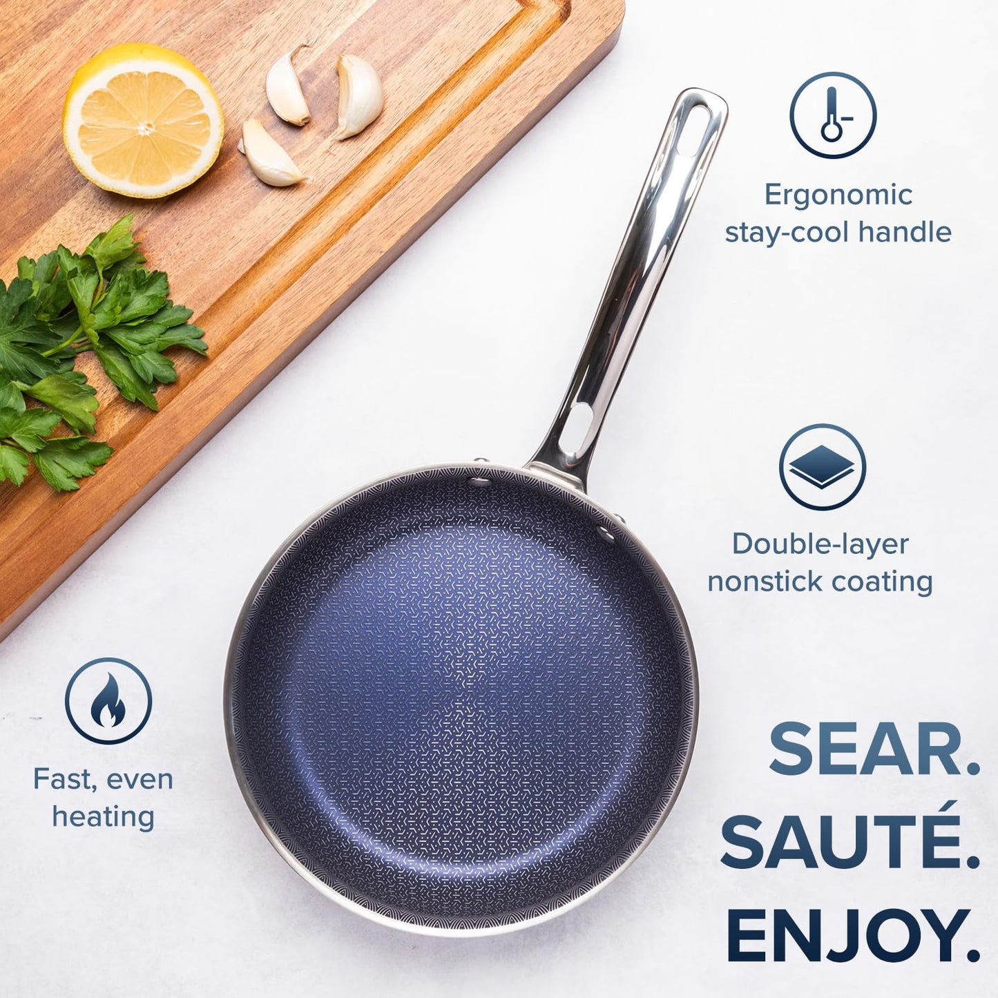 Viking 3-Ply Non Stick Frying Pan, 8 Inch Hybrid Plus Stainless Steel Kitchen Cookware, Silver
