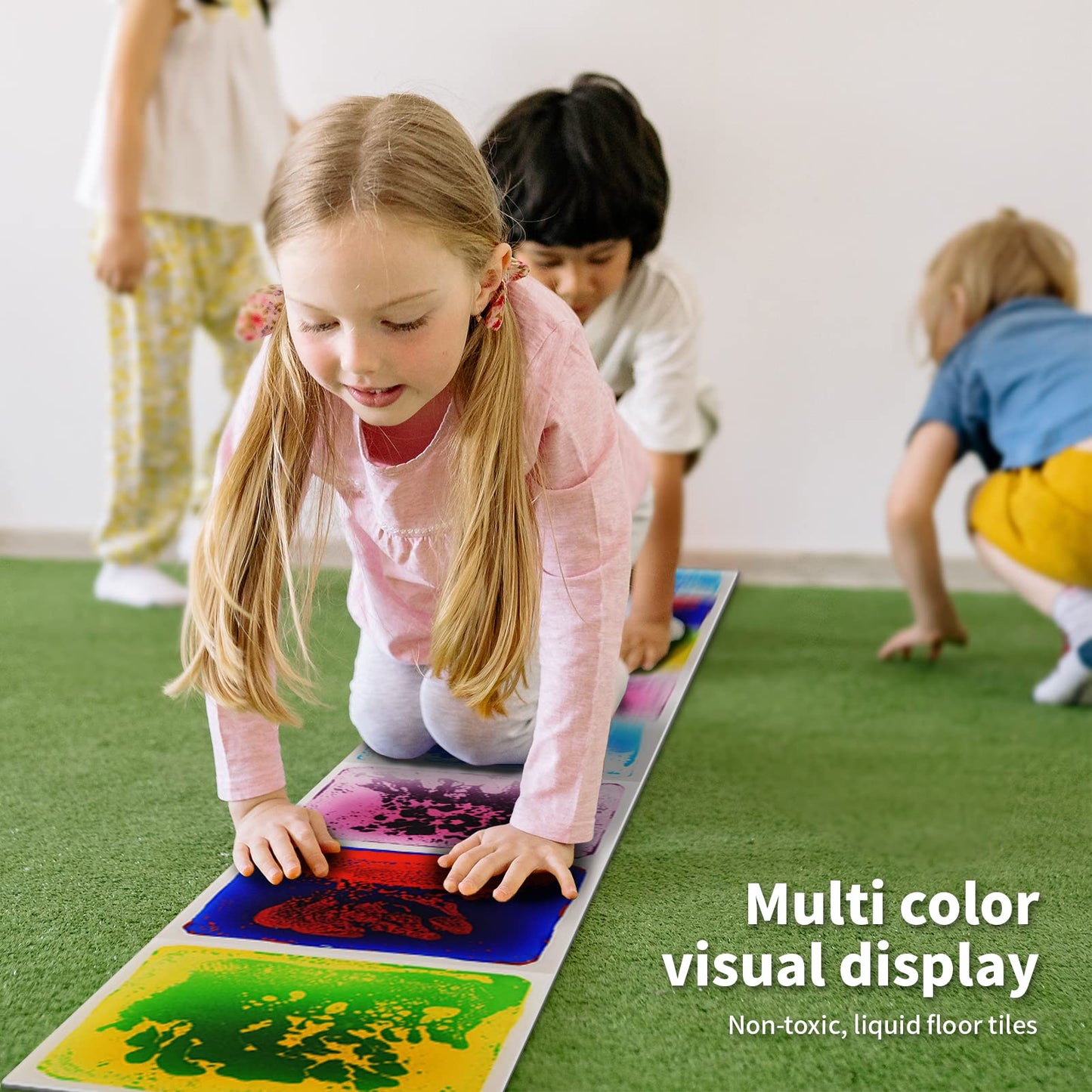 LONGKING 4 Sensory Tiles, 12" x 12" Sensory Floor Tiles, Liquid Floor Tiles