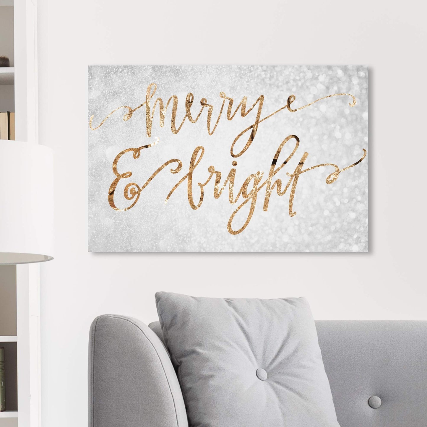 Wynwood Studio Holiday and Seasonal Wall Art Canvas Prints 'Merry & Bright' Christmas Home Décor, 30" x 20", Gray, Gold
