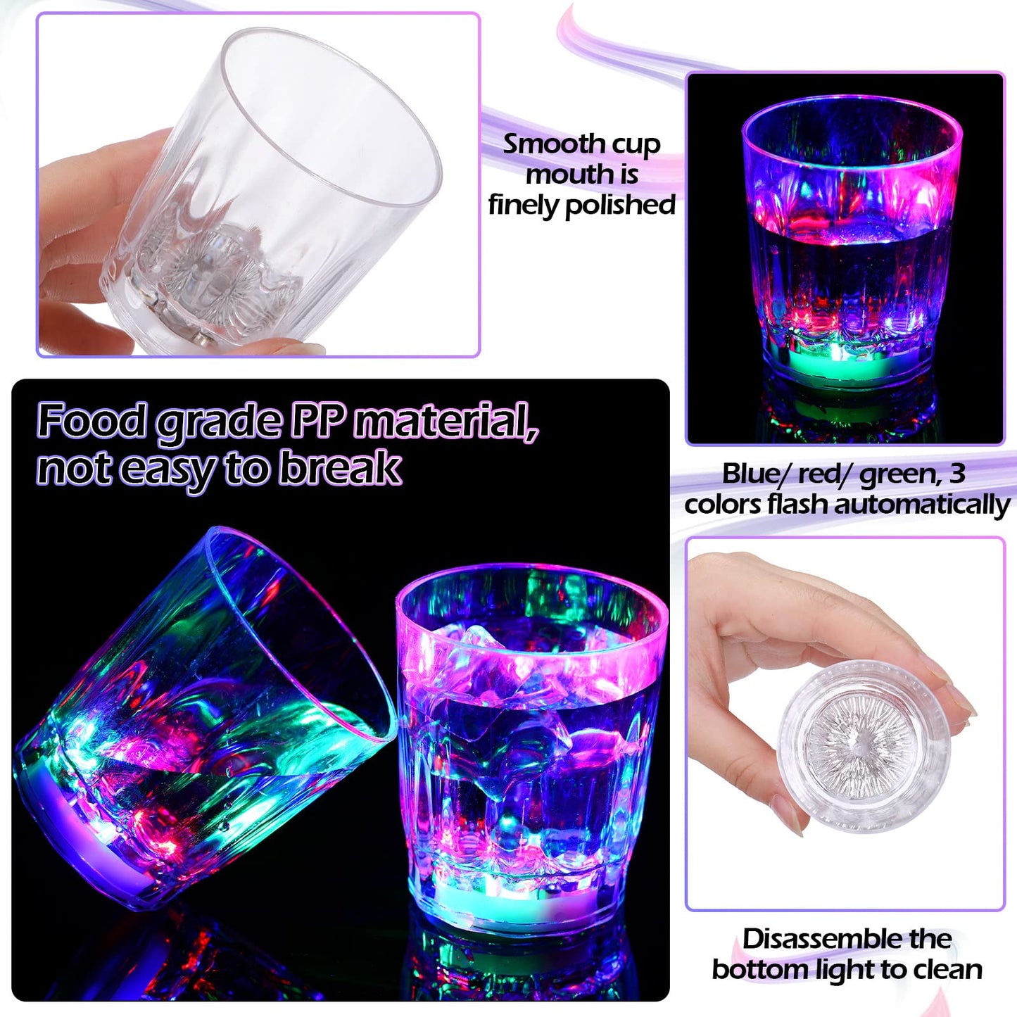 96 Pieces Light up Shot Glasses Party Favors for Adults, LED Flash Light up Drinking Cups Plastic Blinking Barware, Glow in the Dark Party Supplies for Night Club Bar Graduation Birthday Wedding Disco