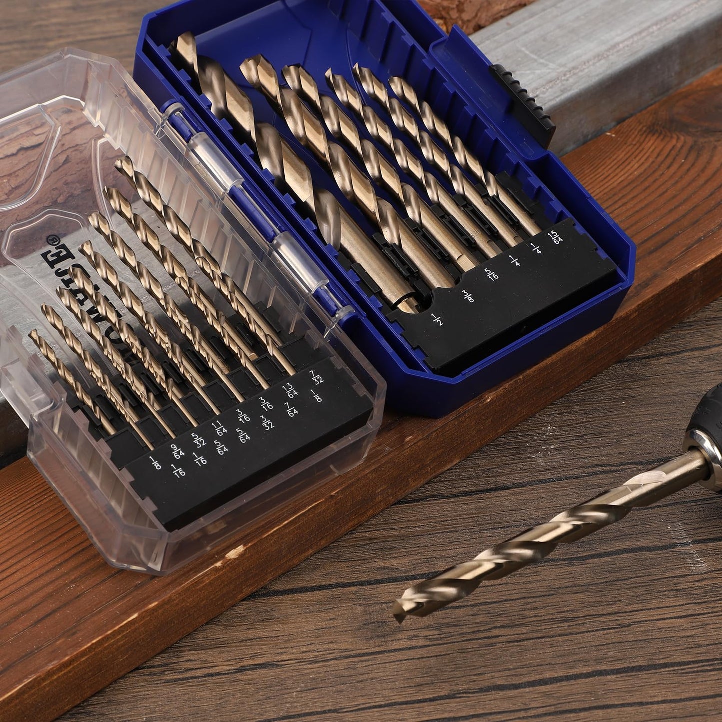 COMOWARE Cobalt Drill Bit Set- 21Pcs M42 High Speed Steel Twist Jobber Length for Hardened Metal, Stainless Steel, Cast Iron and Wood Plastic with Indexed Storage Case, 1/16"-1/2"