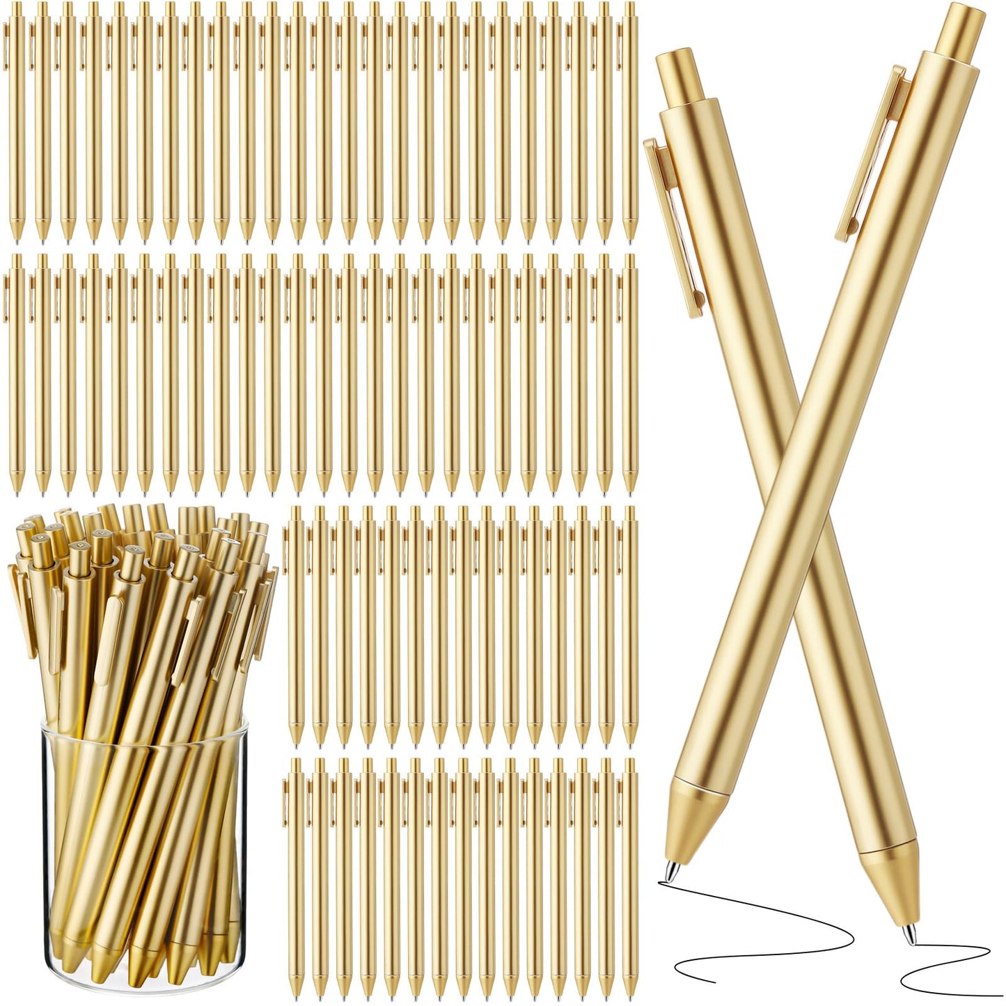 Humyoun 200 Pcs Gold Slim Ballpoint Pens Bulk Retractable Black Ink 1 mm Medium Point Smooth Writing Pens Nice Gift for Wedding Favors Guests Business Office Teachers Supplies Men Women Present