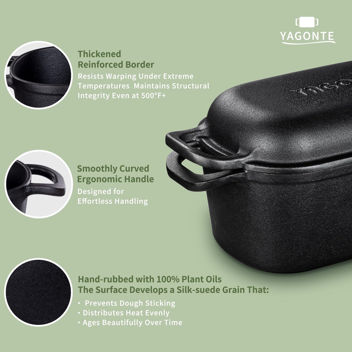 YAGONTE 4.6 Quart Oval Dutch Oven for Bread Baking, Bread Dutch Oven for Sourdough, Cast Iron Bread Pan with Lid for Homemade Bread