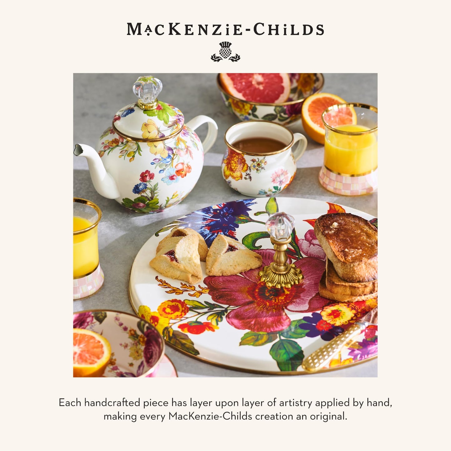 MACKENZIE-CHILDS Stemless Wine Glasses, Decorative Wine Glasses, 16 Ounces, Set of 4, Flower Market