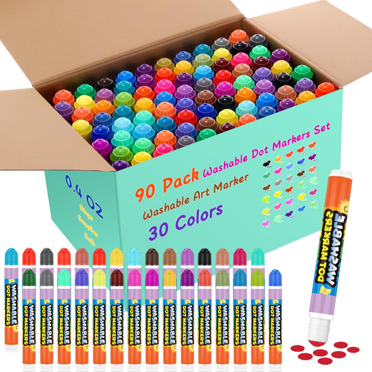 Crtiin 90 Pack Washable Dot Markers Set 30 Assorted Colors Bingo Daubers Bulk 0.4oz Dot Art Paint Markers Ideal for Art and Crafts Painting Coloring Bingo Supplies