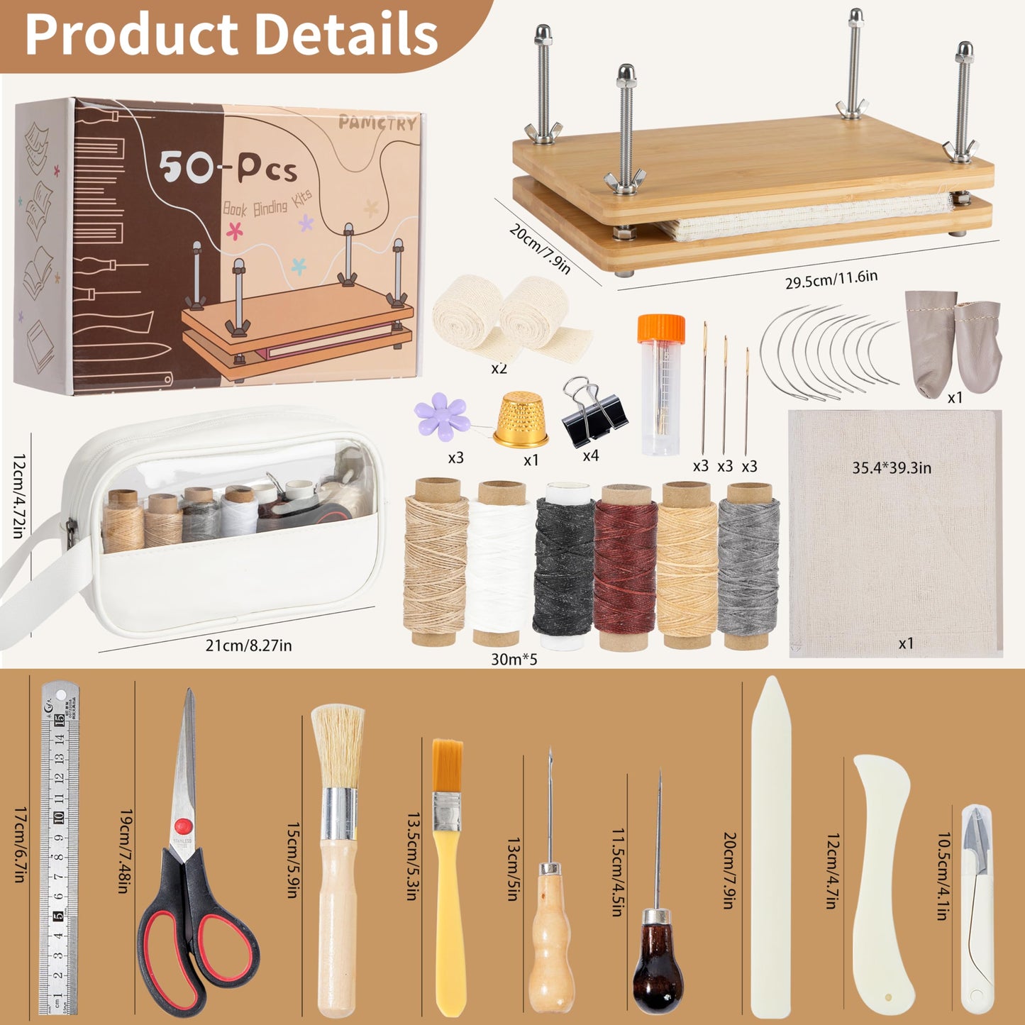 pamctry 50 Pcs Book Binding Kits for Beginners - Complete DIY Kit with Tools & Instructions, 11.6 x 7.8 Inches
