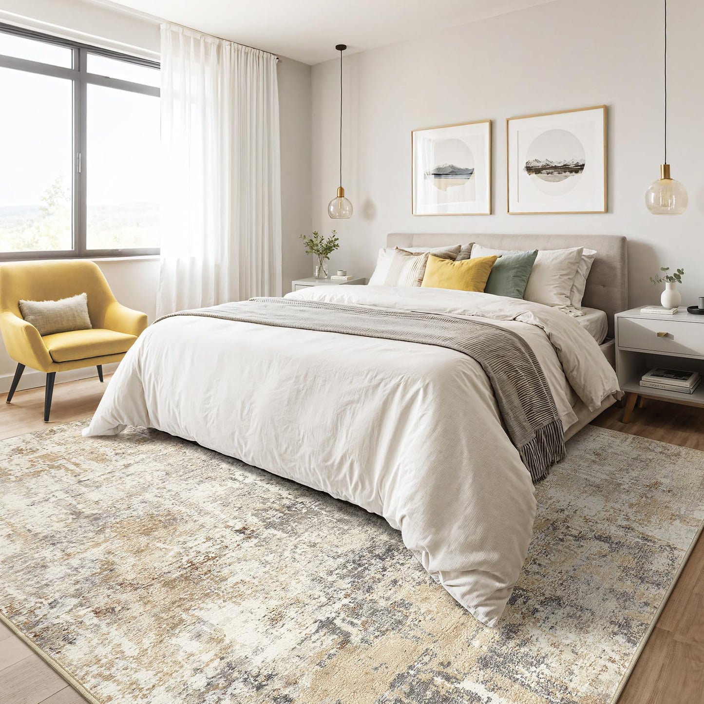 6x9 Area Rugs Living Room: Large Washable Abstract Modern Soft Rug Stain Resistant Indoor Floor Non Slip Accent Carpet for Bedroom Nursery Playroom Dining Room Office Dorm Home Decor- Gray Gold