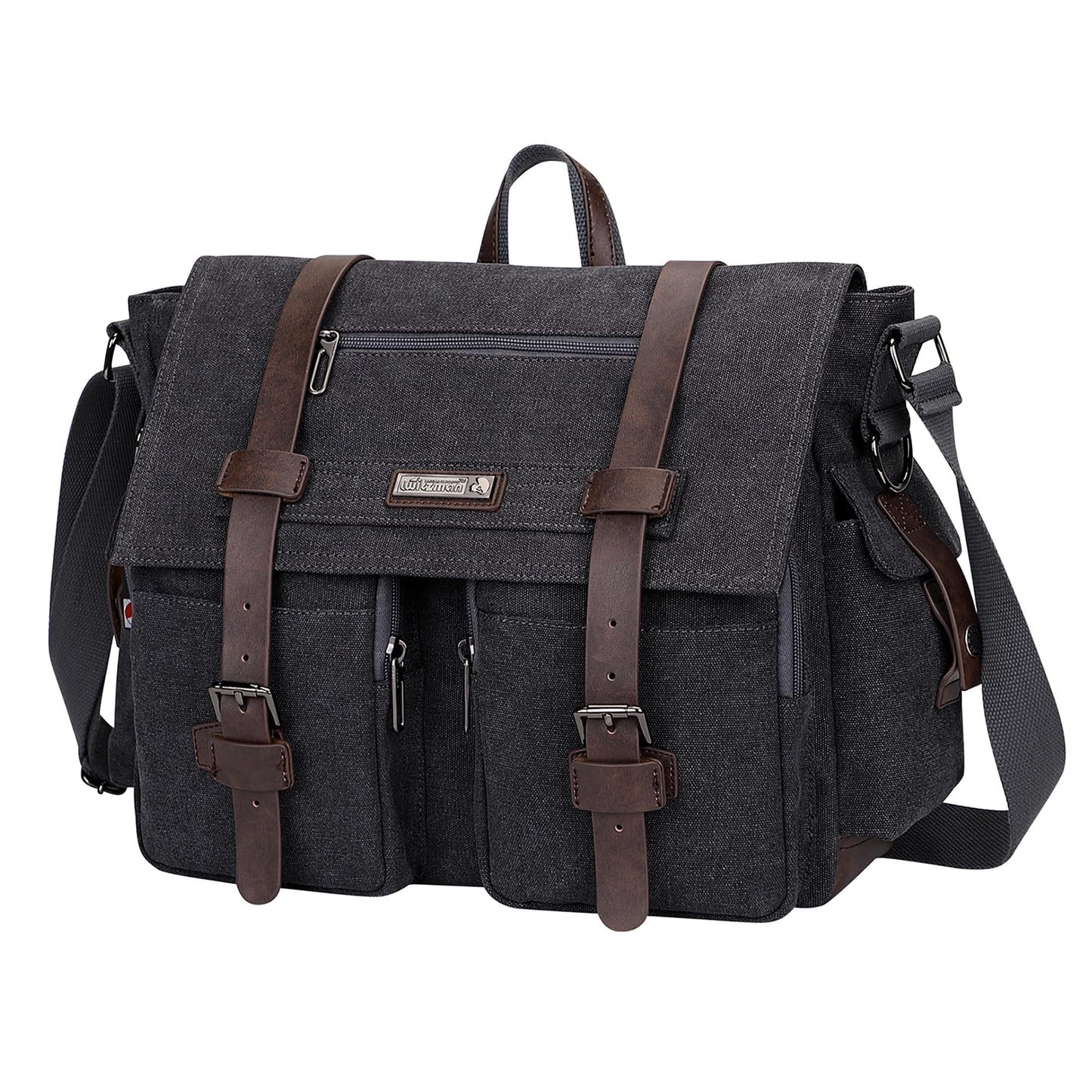 WITZMAN Vintage Canvas Messenger Bag for Men and Women Large Satchel Bags Crossbody Shoulder with 17 inch Laptop(A8008/2 Black)