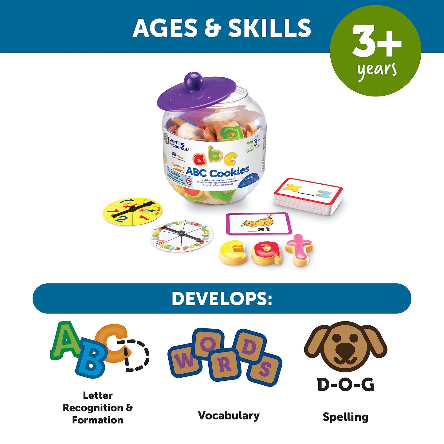 Learning Resources Goodie Games ABC Cookies, 4 Games in 1, Alphabet, Pre-Reading, Phonics, Ages 3+ - 89 Pieces, Multi-color