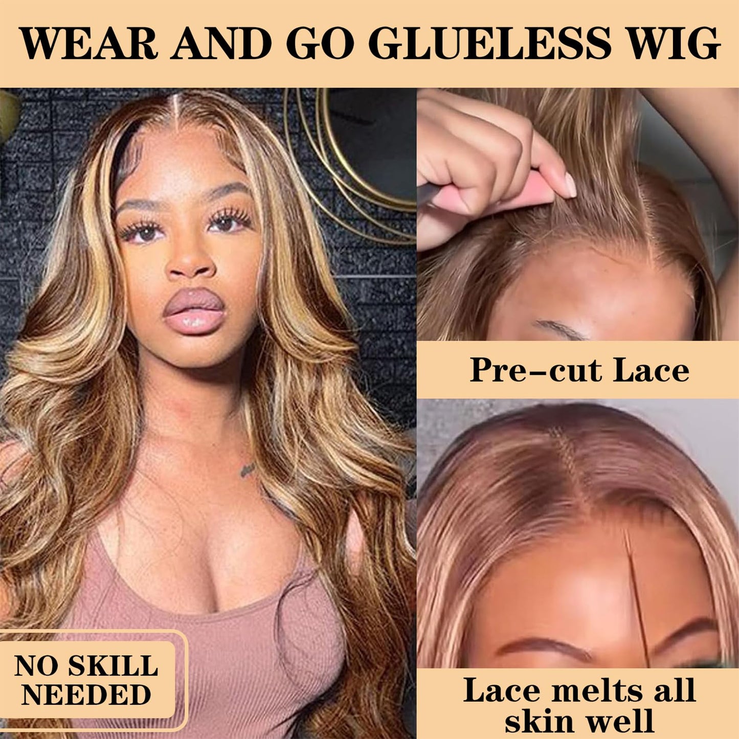 28 Inch Wear and Go Glueless Wigs Human Hair Pre Plucked Pre Cut For Beginners 200% Density Highlight Ombre Body Wave Lace Front Wig Human Hair P4/27 5x5 HD Transparent Lace Frontal Wigs for Women