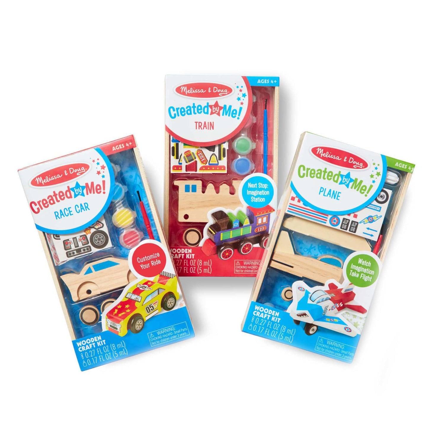 Melissa & Doug Decorate-Your-Own Wooden Craft Kits 3-Pack - Plane, Train, and Race Car