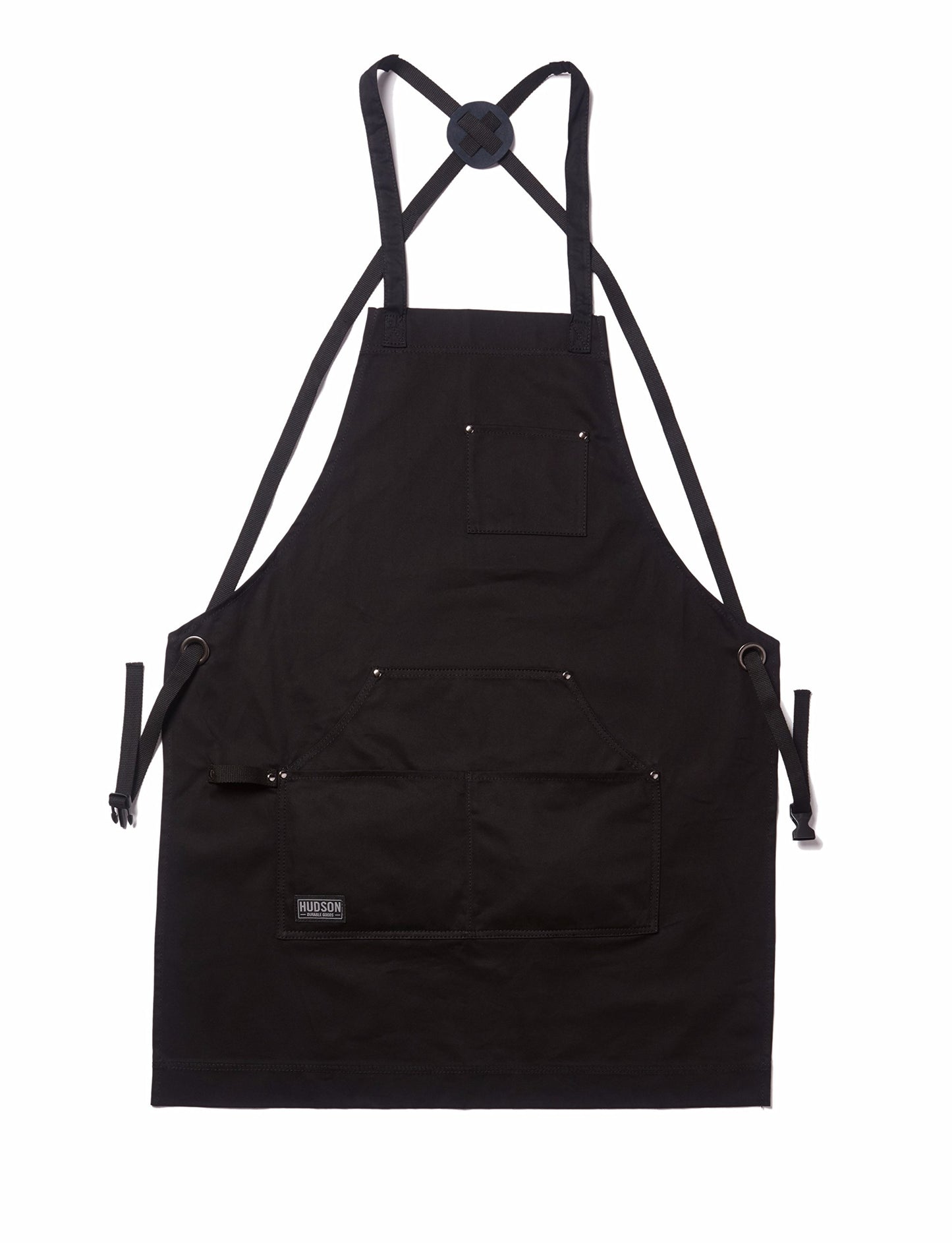 Hudson Durable Goods Professional Grade Chef Apron for Kitchen, BBQ, and Grill - 100% Cotton, Adjustable Crossback Apron for Men and Women with Large Pockets for Tools - Black