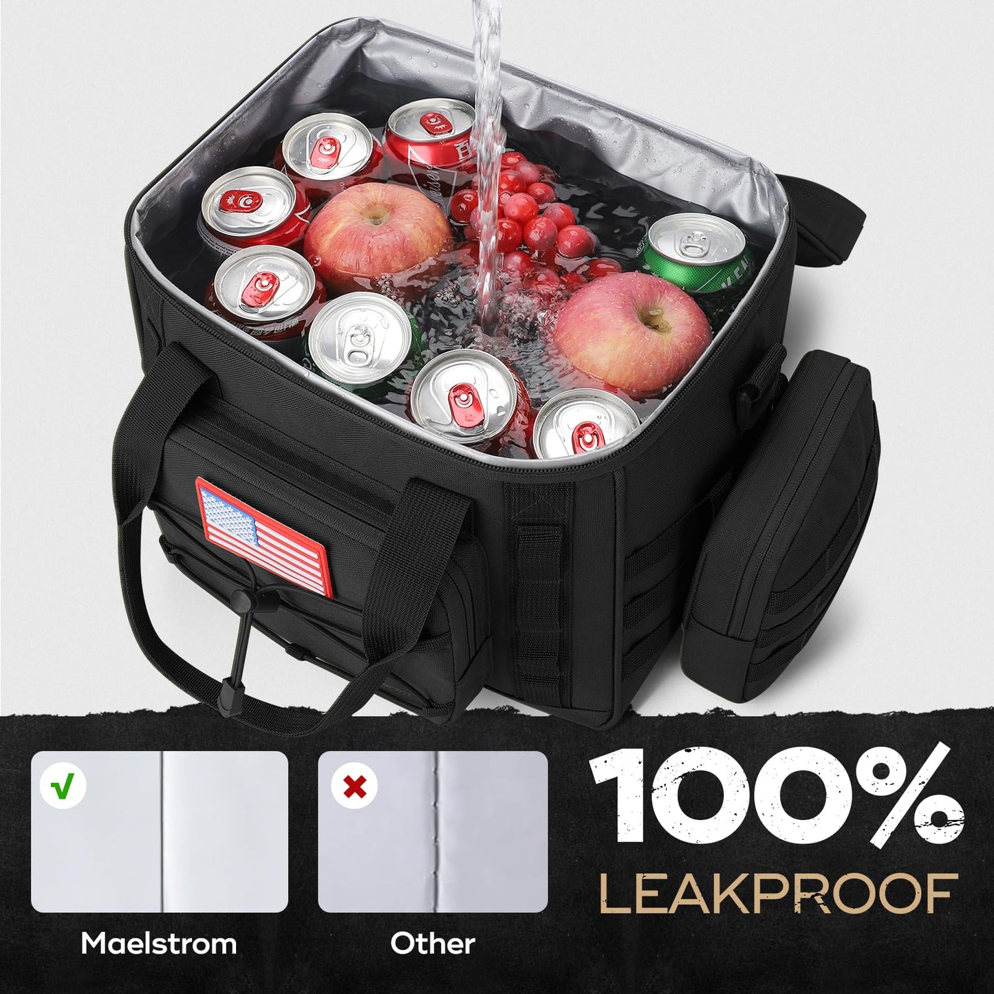 Maelstrom Large Tactical Lunch Box for Men,Insulated Lunch Bag, Durable Leakproof Cooler Bags with Detachable MOLLE Bag,Modern Lunch Tote for Adult Women Work,Picnic,30 Cans/20 L, Black