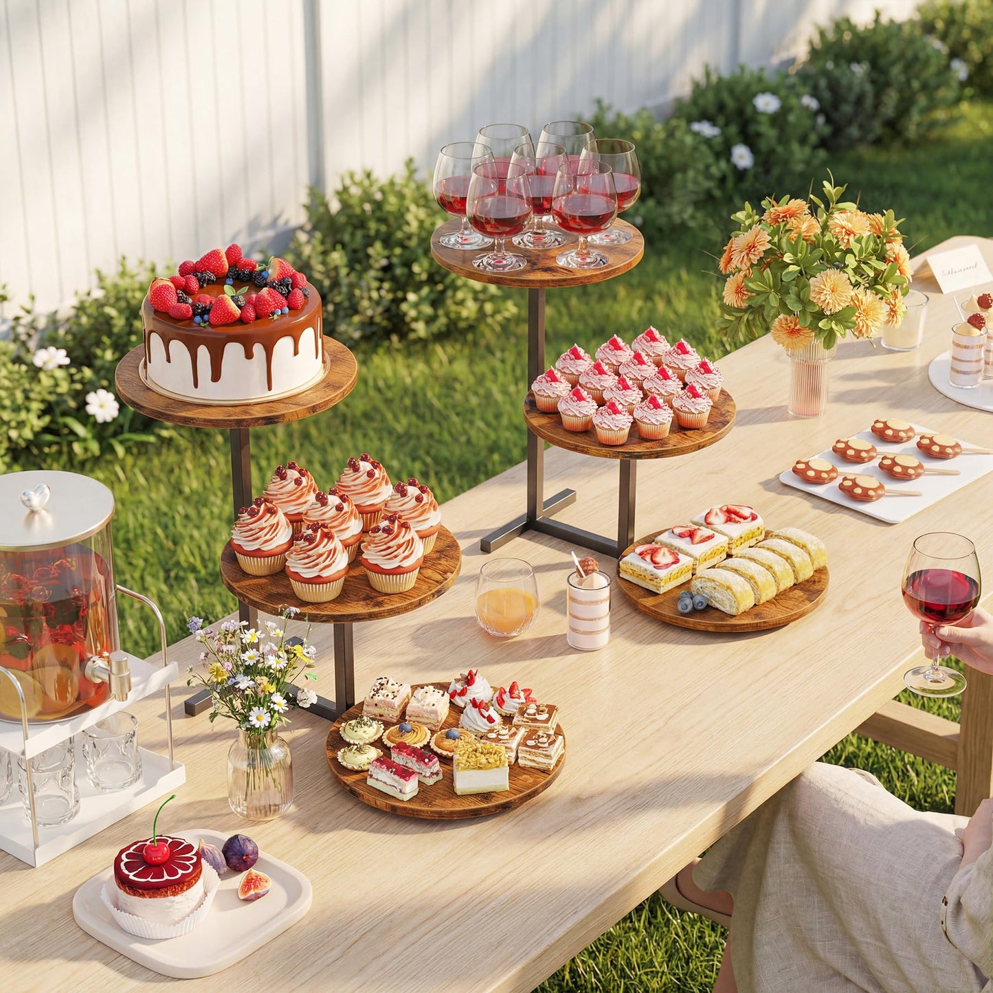 Emfogo 3 Tier Cupcake Stand for 50 Cupcakes, Wooden Cup Cake Tiered Tray Stands, Wood Desert Tier Stands for Dessert Table Display Set for Party Afternoon Tea Baby Shower Wedding Birthday (2 Pack)