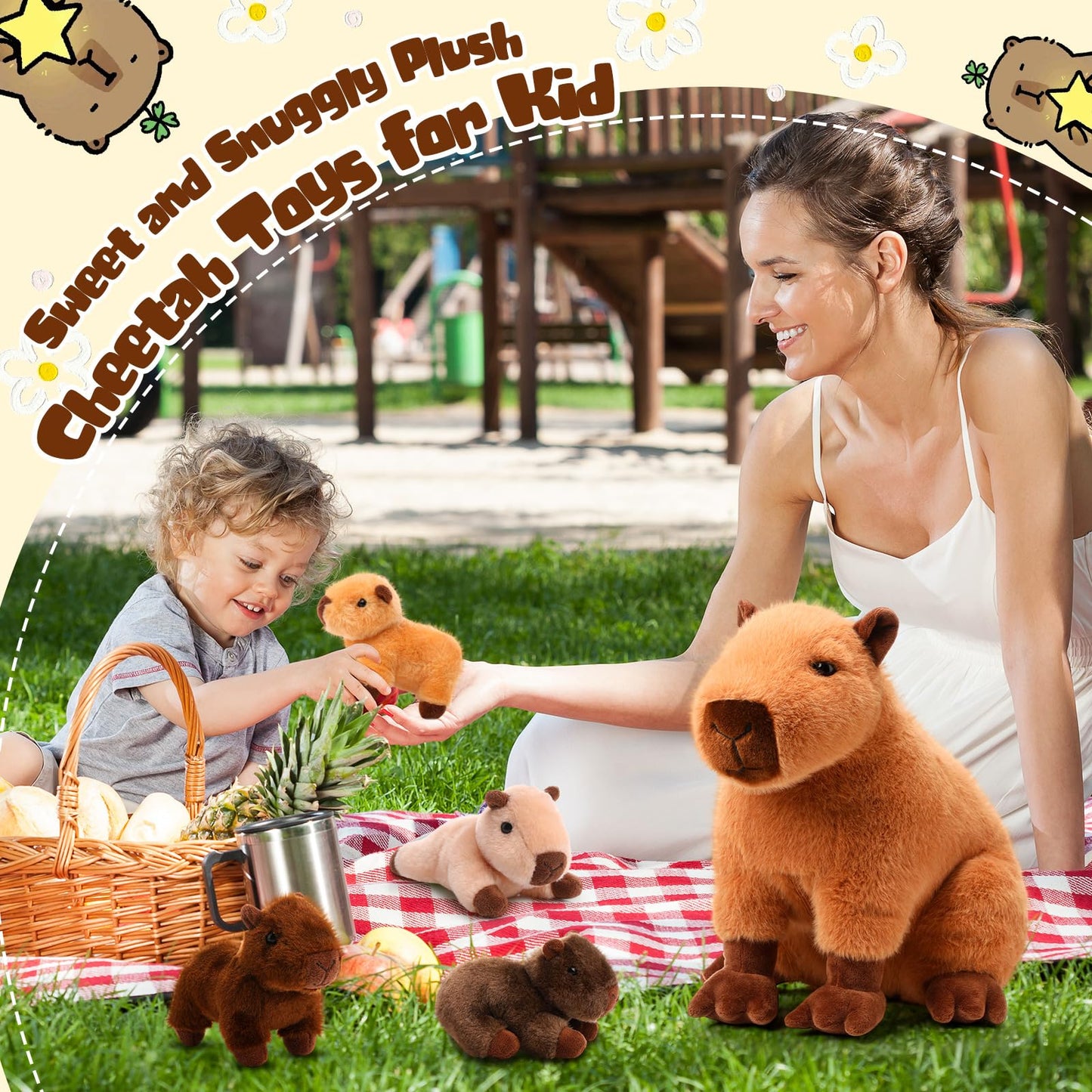 Hollowfly 5 Pcs Capybara Stuffed Animals Capybara Plush Set Gift for Kids Mommy with 4 Cute Babies Inside Soft Stuffed Plushies for Boys Girls Birthday Party Favors(Dark Color)