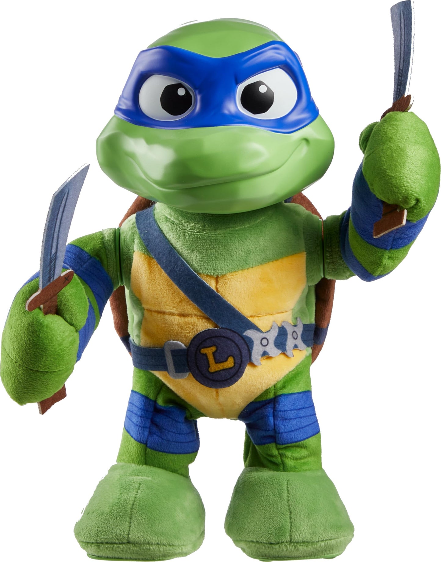 Mattel Teenage Mutant Ninja Turtles: Mutant Mayhem Leonardo Plush Toy with Action & 20+ Sounds, 11-inch Soft Doll with Vinyl Head