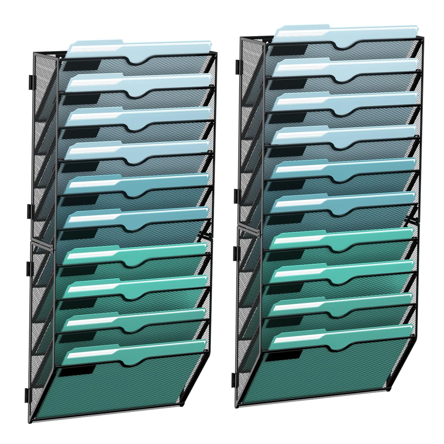 SUPEASY 10-Tier Wall File Organizer, Hanging Wall Files for Papers, Folders, Magazines, Wall Organizer for Clipboard, Assembly Needed, Black, 2 Pack