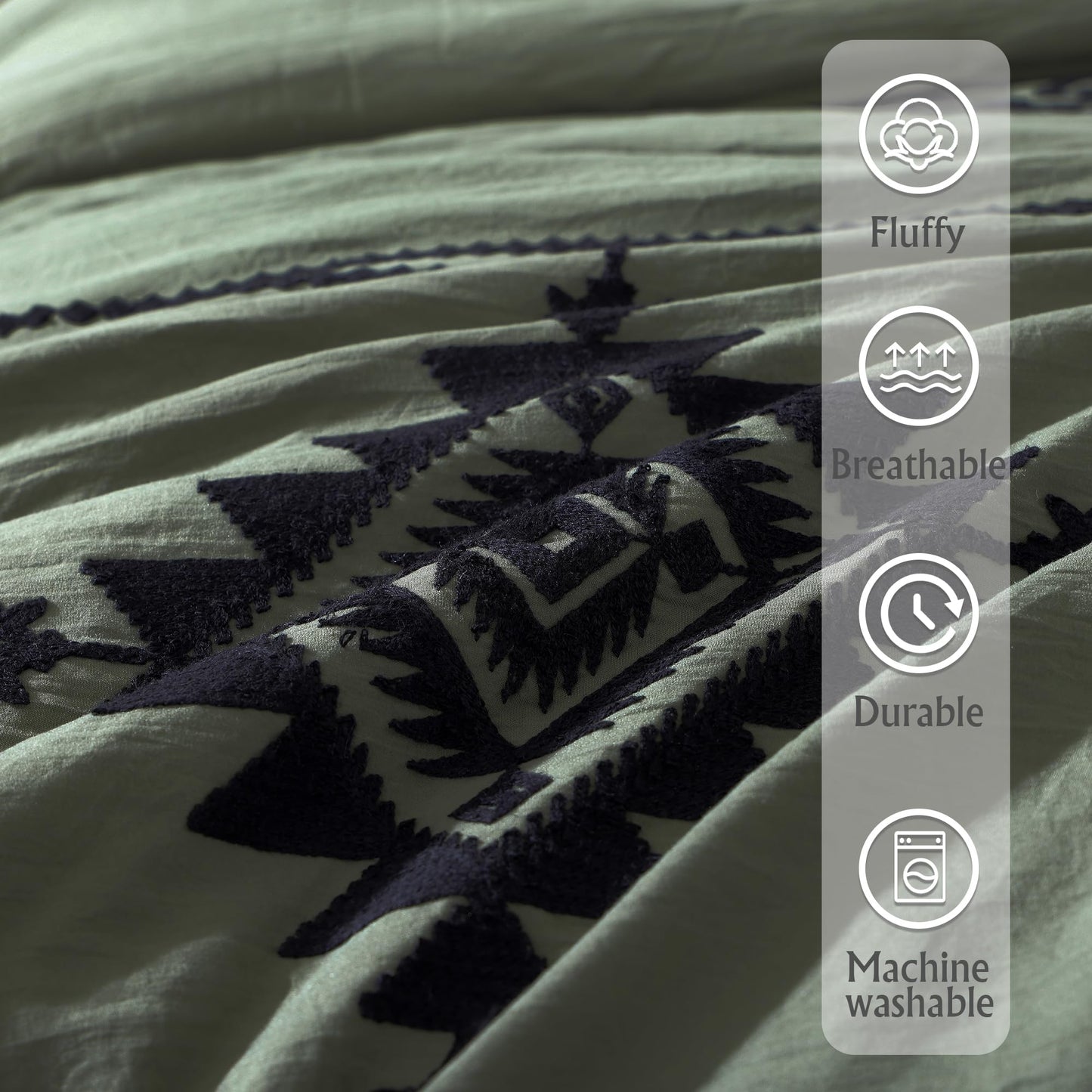 MAIREVE Embroidery Comforter Sets King Size Olive Green - 7 Pieces, Farmhouse Western Bedding Comforter Set, All Season Bed in A Bag King with Sheets, Comforters, Pillowcases & Shams