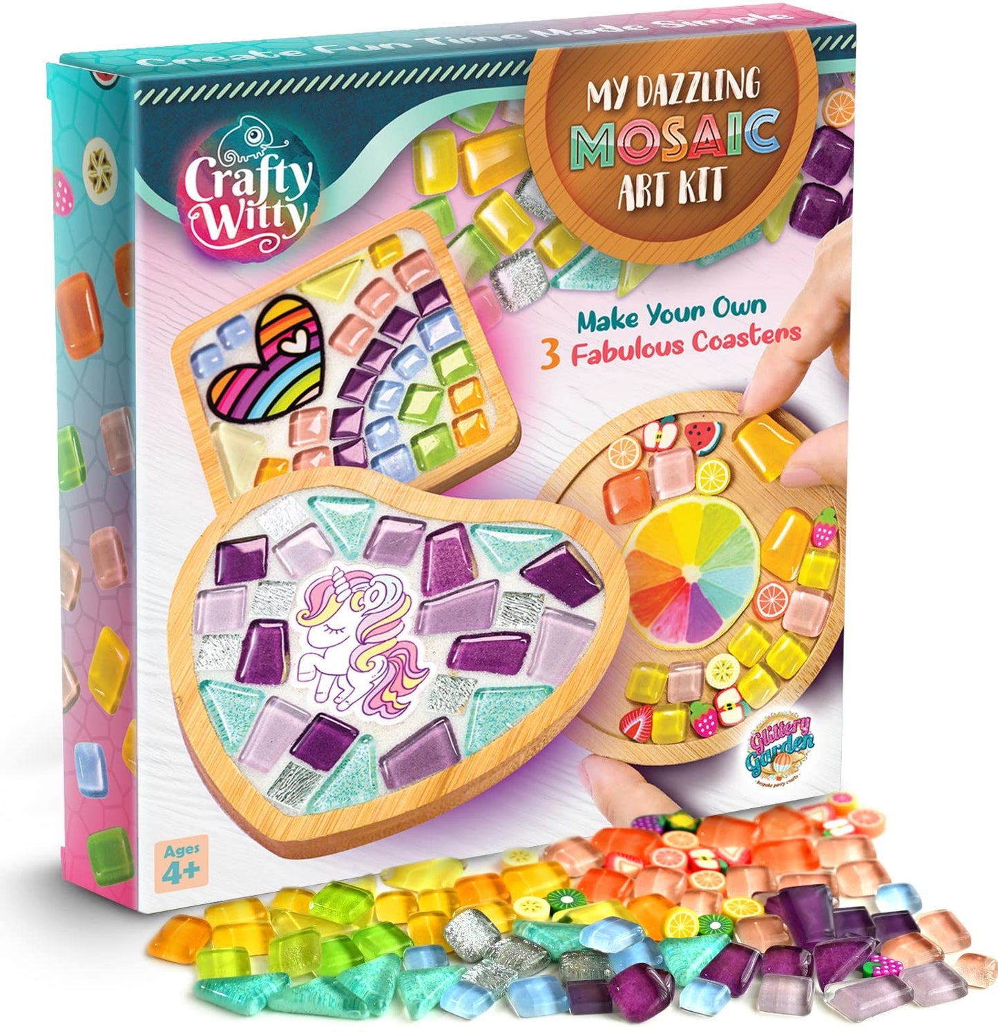 Mosaic Craft Kit - Decorate Your Own Coaster with Glass Tiles. Birthday Gift, Fun DIY Art and Craft Supplies. Girls, Kids & Teens Activity Kit