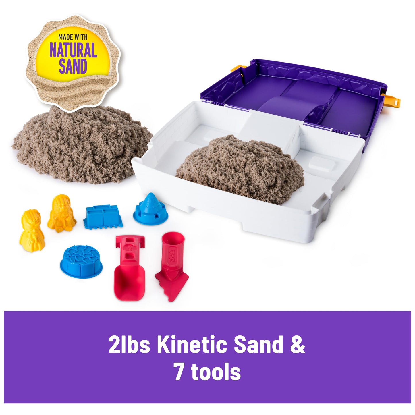 Kinetic Sand, Folding Sand Box with 2lbs of All-Natural, 7 Molds and Tools, Play Sand Sensory Toys for Kids Ages 3 and up