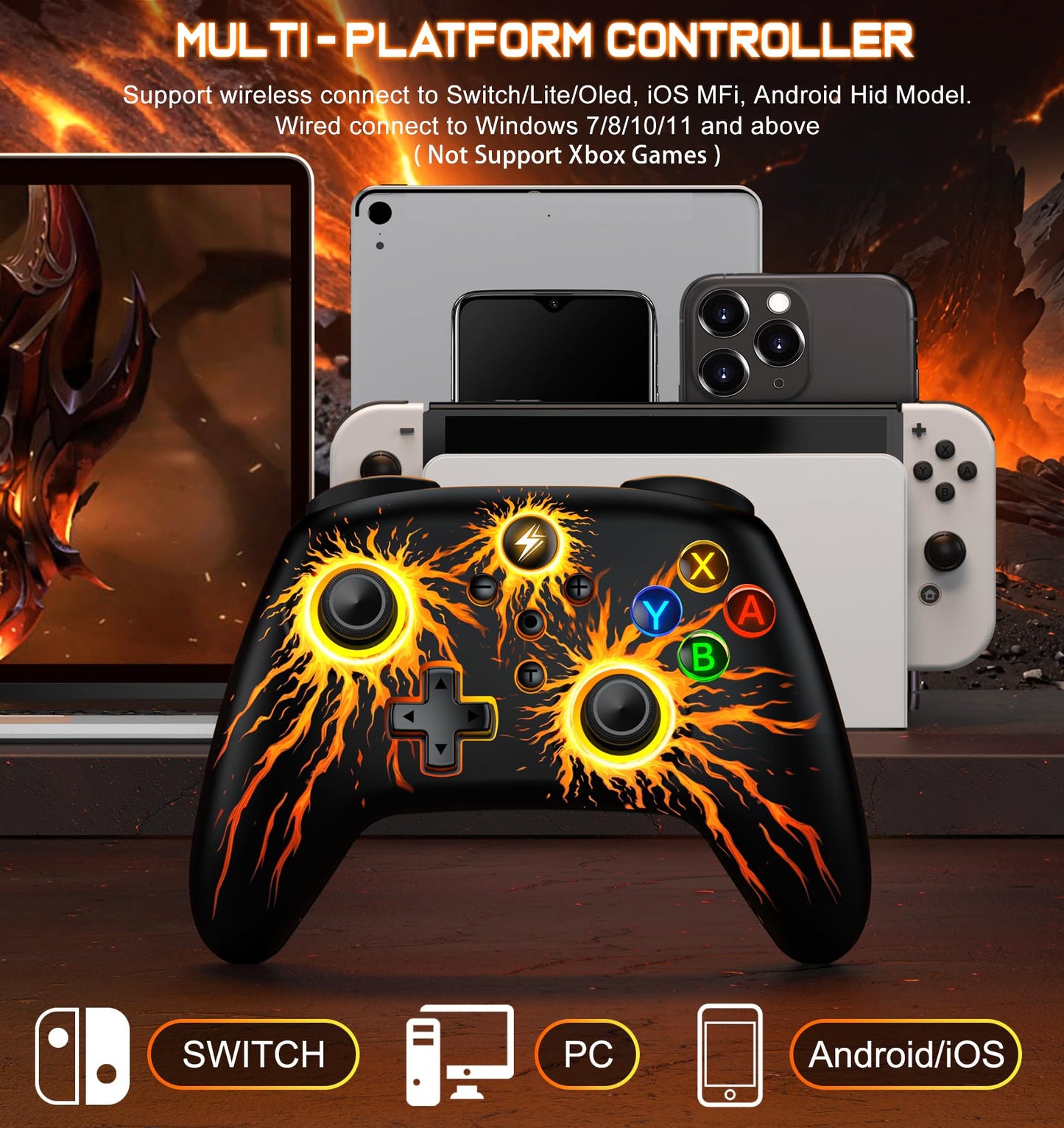 Svetaecho Wireless Switch Controller for Nintendo Switch Controller/Lite/OLED, LED Wired PC Game Joysticks-Wireless iOS/Android Remote, Nintendo Game Accessories Interactive Gaming Figures