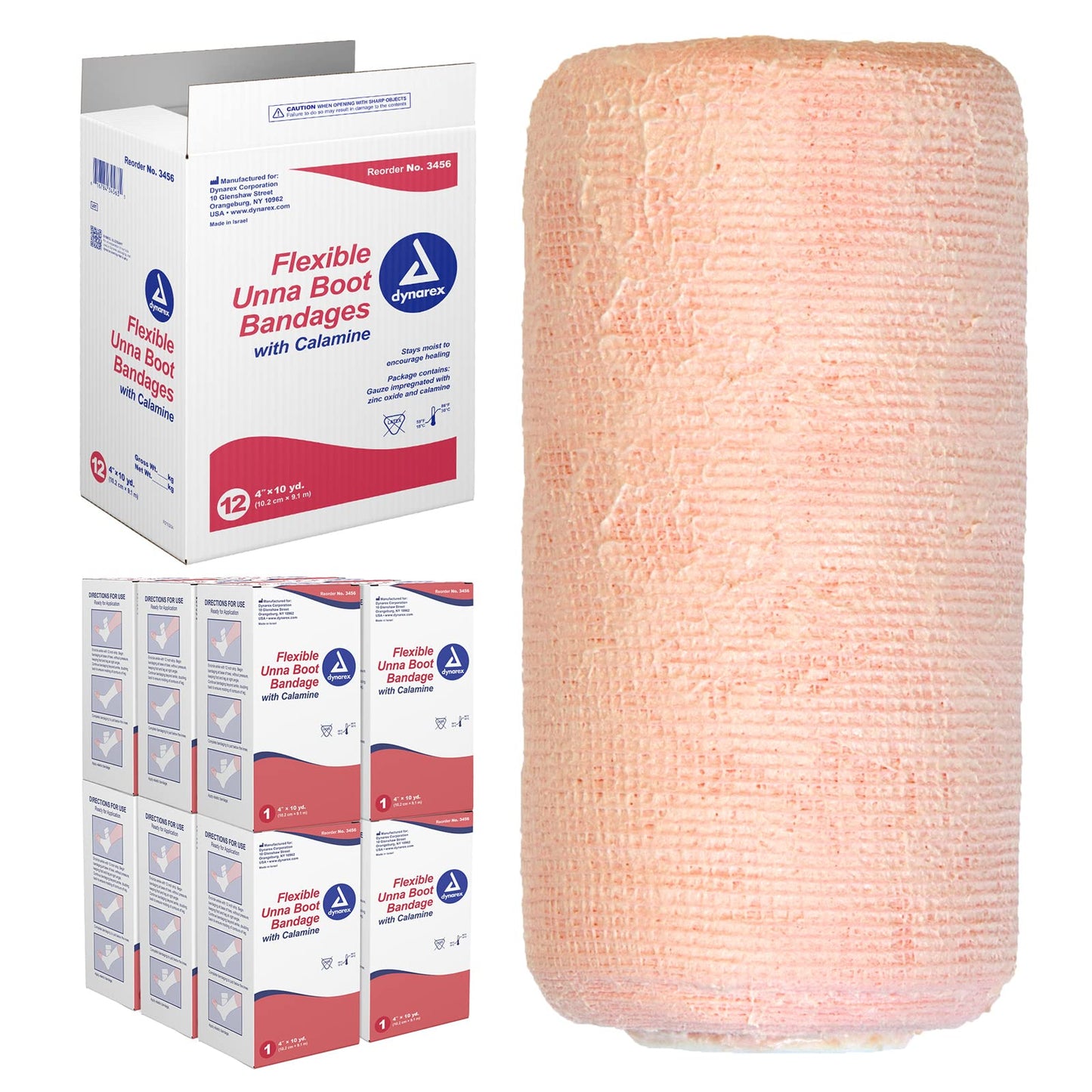 Dynarex Unna Boot Bandage, Compression for Leg Ulcers with Calamine, Soft Cast, White, 4” x 10 yds, 1 Case of 12, Individually Packaged (Packaging May Vary)