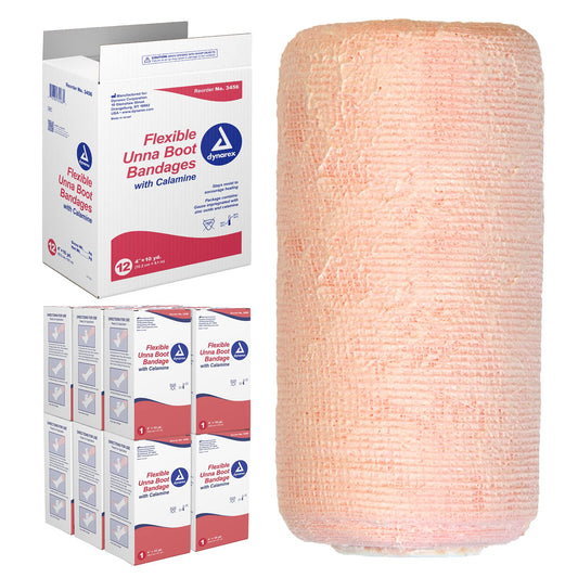 Dynarex Unna Boot Bandage, Compression for Leg Ulcers with Calamine, Soft Cast, White, 4” x 10 yds, 1 Case of 12, Individually Packaged (Packaging May Vary)