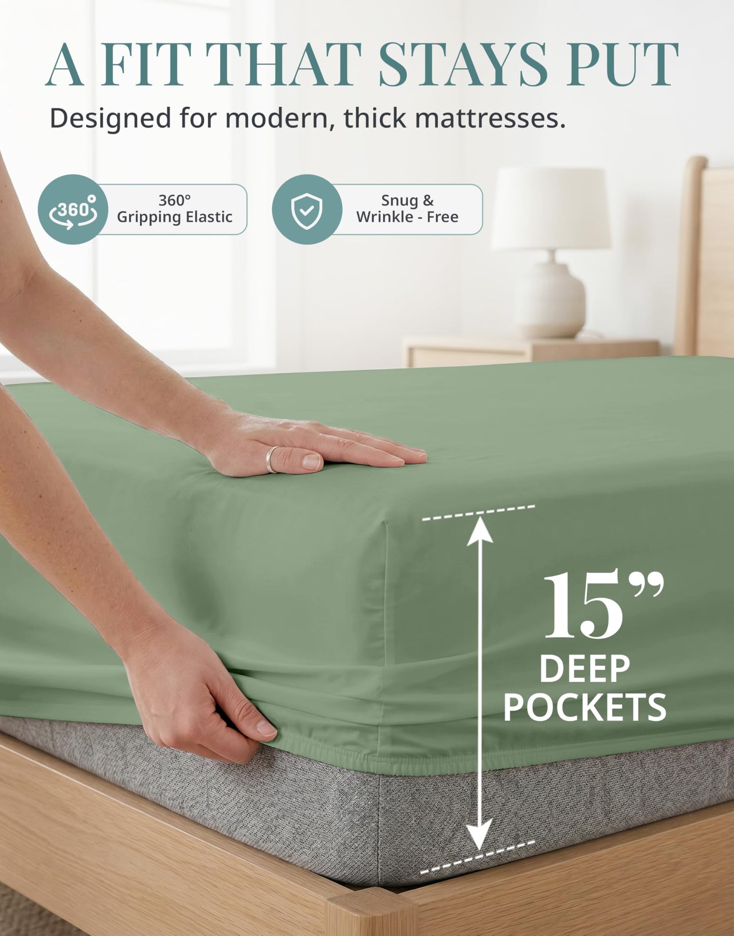 LANE LINEN Queen Sheet Sets – Natural 100% Cotton 450 Thread Count Premium Sheets, Soft Comfort for Restful Sleep, Easy Care & Machine Washable for Everyday Use, 15" Deep Pocket – Iceberg Green