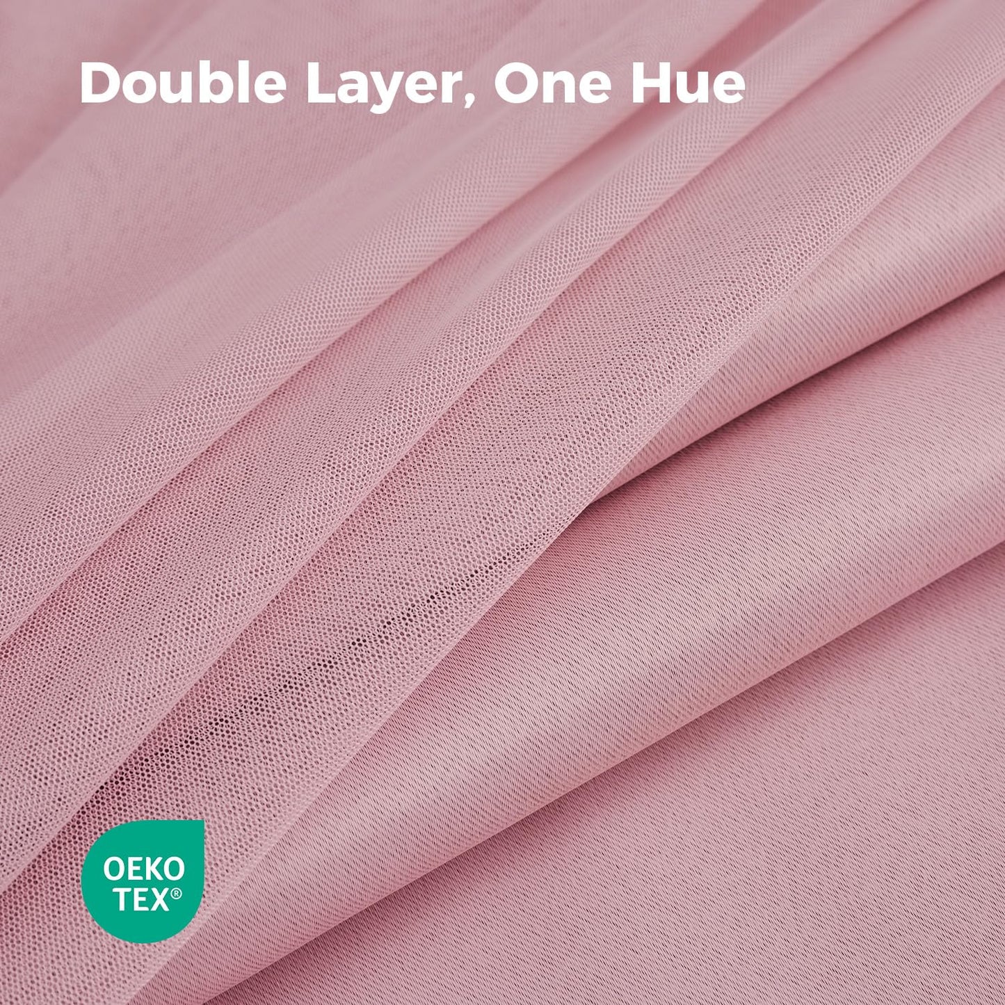 Swandream 100% Blackout Curtains for Bedroom, Double Layer Pink Curtains, Black Out Curtain 84 inch Long with Sheer Overlay for Living Room, Room Darkening Window Drapes with Grommet, 52" W x 84" L