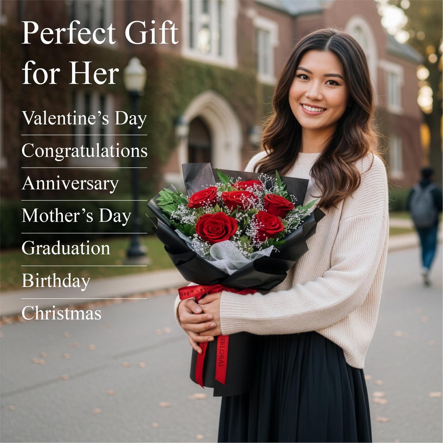 TUCCI FLORAL-Forever flowers bouquet with baby’s breath, Real red roses, Gift for Mother’s Day, Birthday, Anniversary, Girlfriend Wife Grandma Her Women, preserved flowers for delivery prime tomorrow