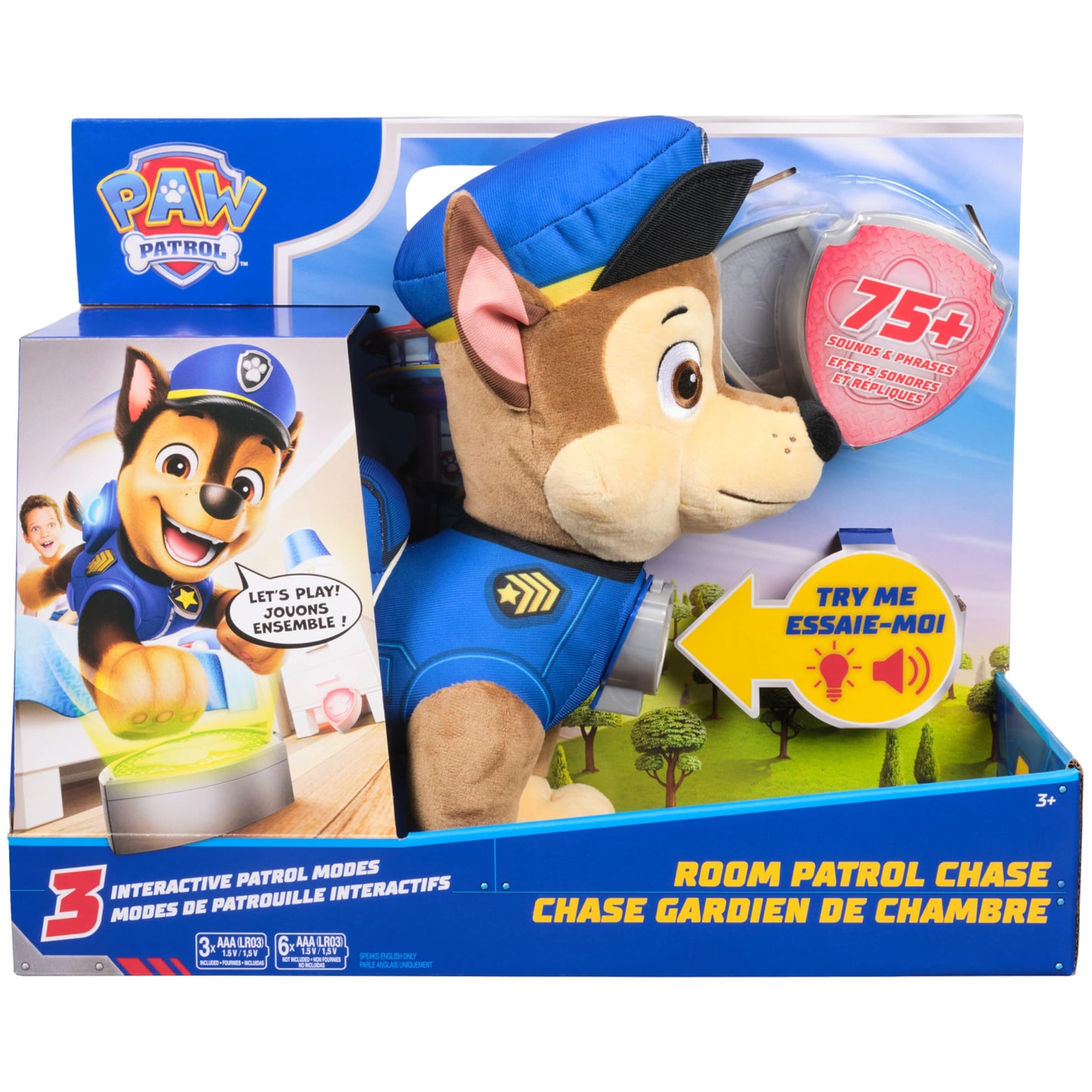 PAW Patrol Room Patrol Chase Interactive Plush Toy with Over 75 Sounds, Light-Up Badges, and 3 Play Modes, Kids Toys for Boys & Girls Ages 3 and Up