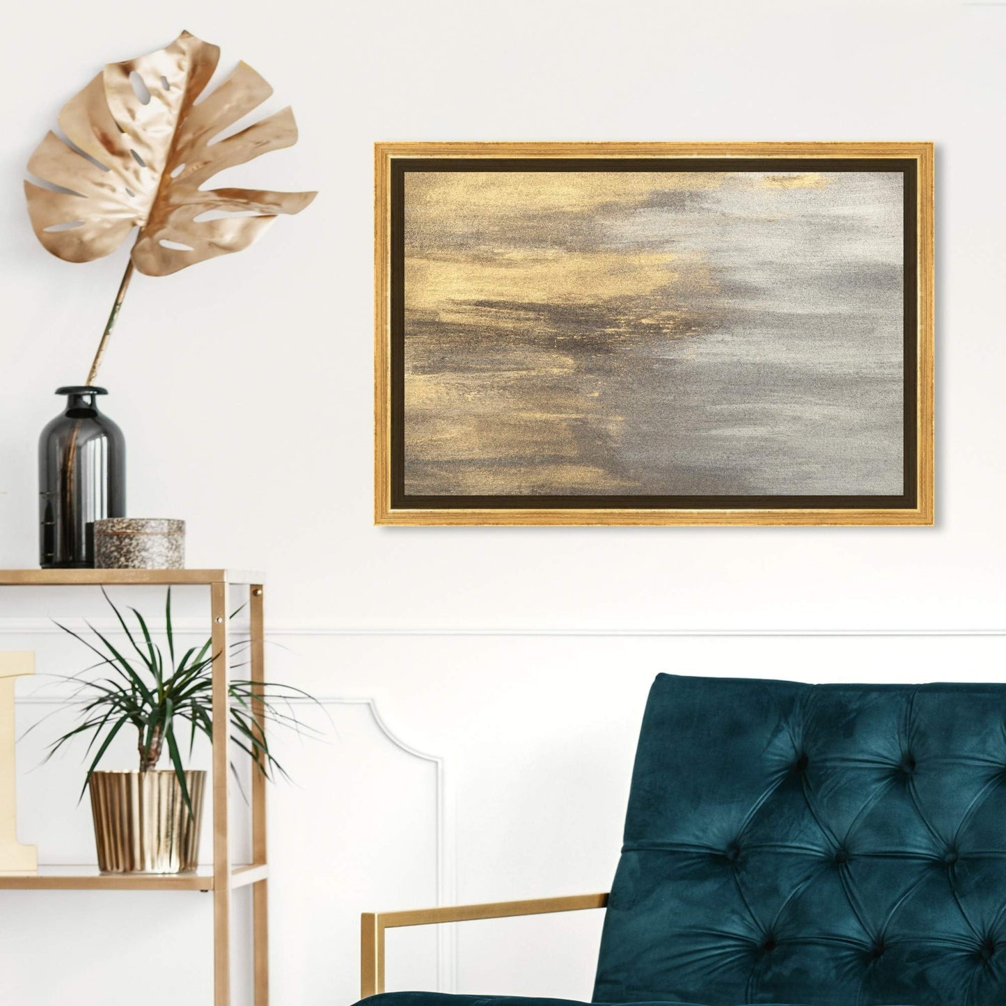 The Oliver Gal Artist Co. Abstract Framed Wall Art Canvas Prints 'Into The Night' Paint Home Décor, 15" x 10", Gold Floater