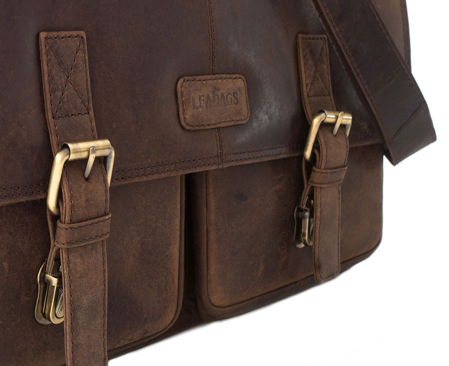 LEABAGS Leather Briefcases for Men - Genuine Leather Cambridge 15 Inch Laptop Bag - Messenger Bag Vintage Shoulder Bag