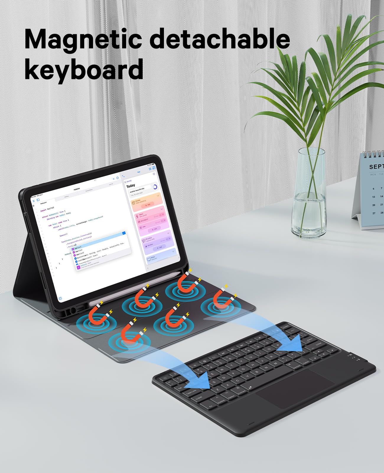 CHESONA For iPad 10th Generation Case with Keyboard (10.9", 2022), 7 Color Backlight, Multi-Touch Trackpad, Flip Stand Case with Pencil Holder, 2 Bluetooth Channels for iPad 10th 10.9 inch 2022, Black