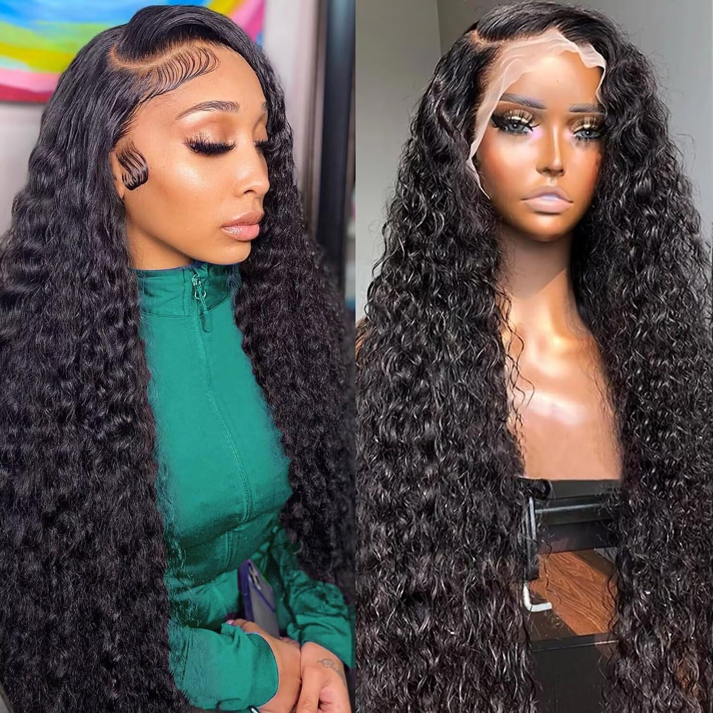 Sweetie 28 Inch Deep Wave Lace Front Wigs Human Hair 210% Density 13x4 HD Transparent Lace Frontal Wigs Deep Curly Human Hair Wig for Women 12A Deep Curly Wigs Human Hair Pre Plucked with Baby Hair