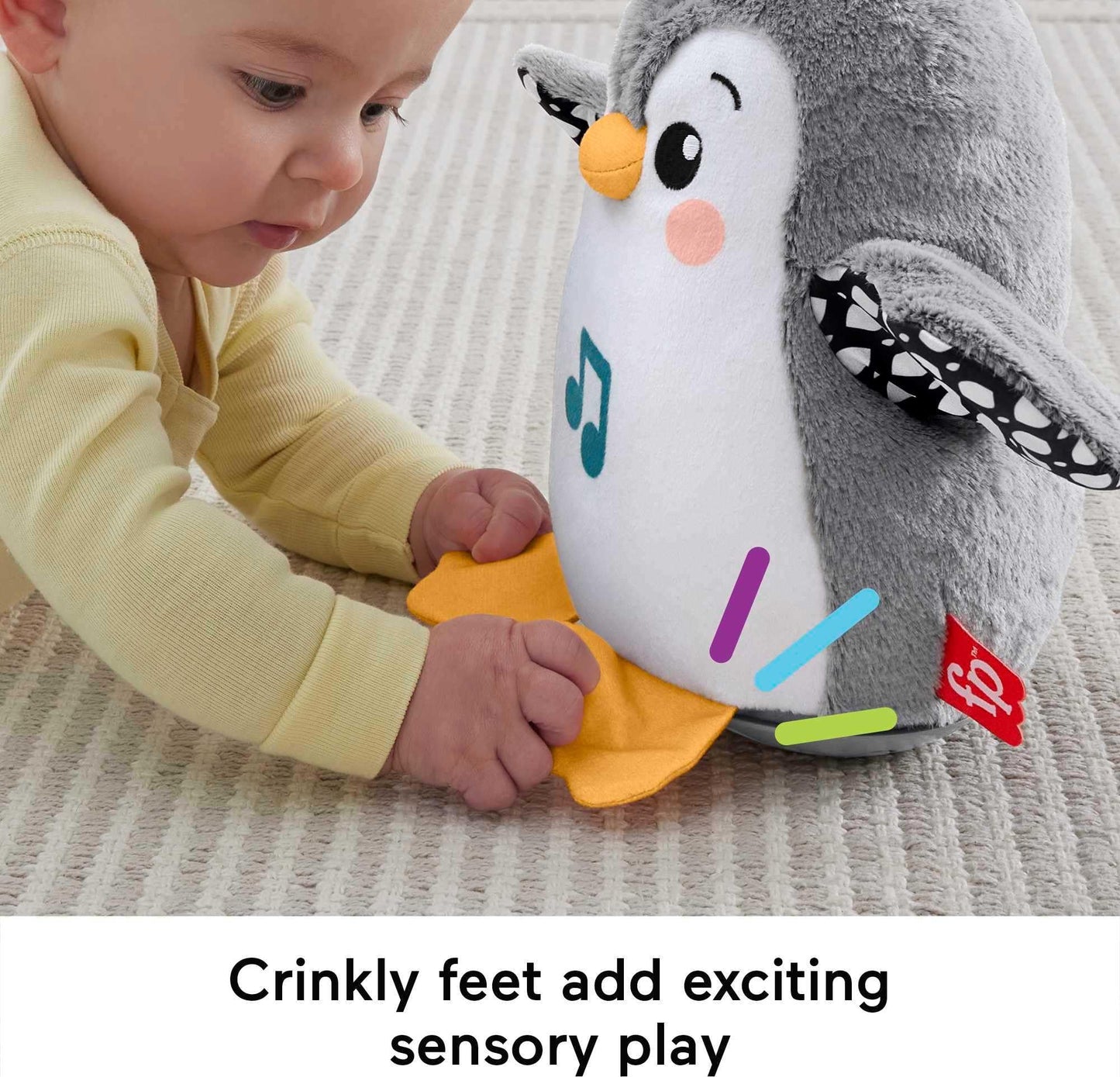Fisher-Price Baby Tummy Time Toy Flap Wobble Penguin, Plush with Music Motion for Sensory Play Newborns Ages 0+ Months