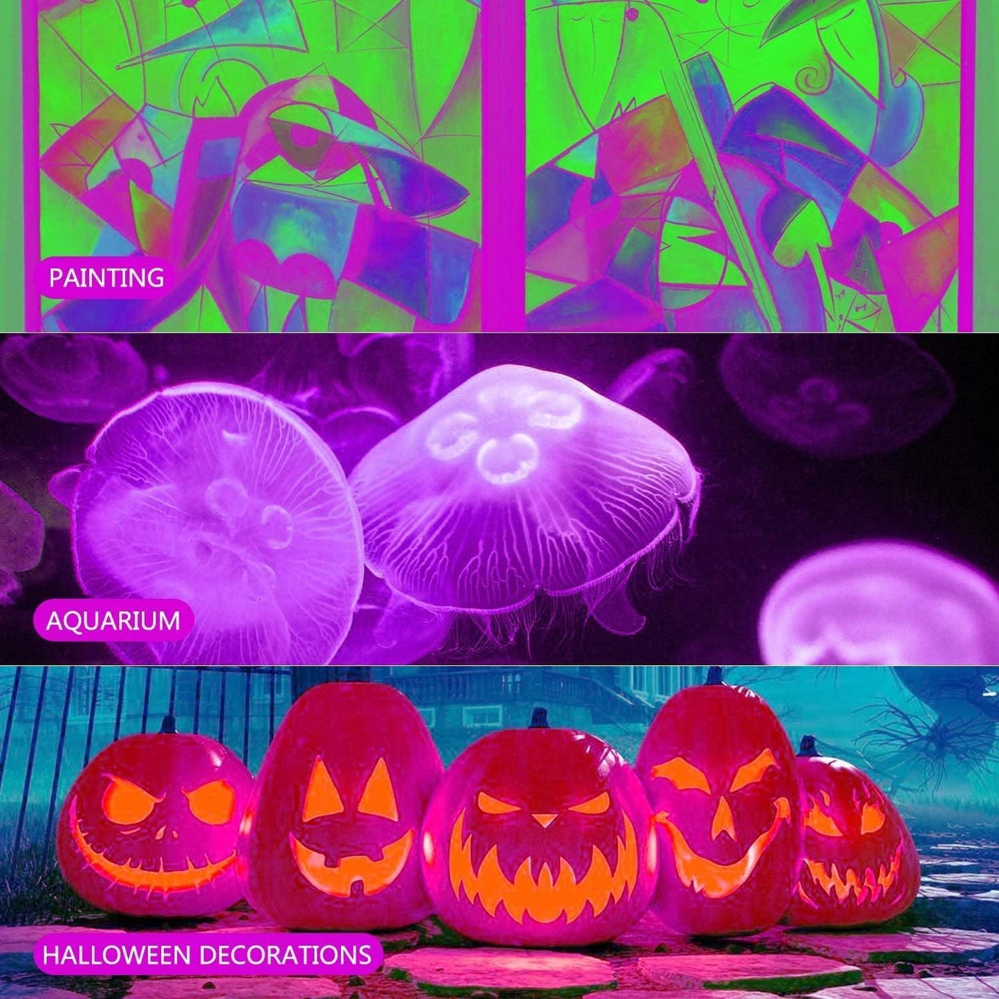 HWaySoul 2 Pack 300W Black Lights, LED Blacklight Flood Light with Plug, IP66 Waterproof Black Flood Light Neon Glow for Party, Halloween, Fluorescent Poster, Body Paint