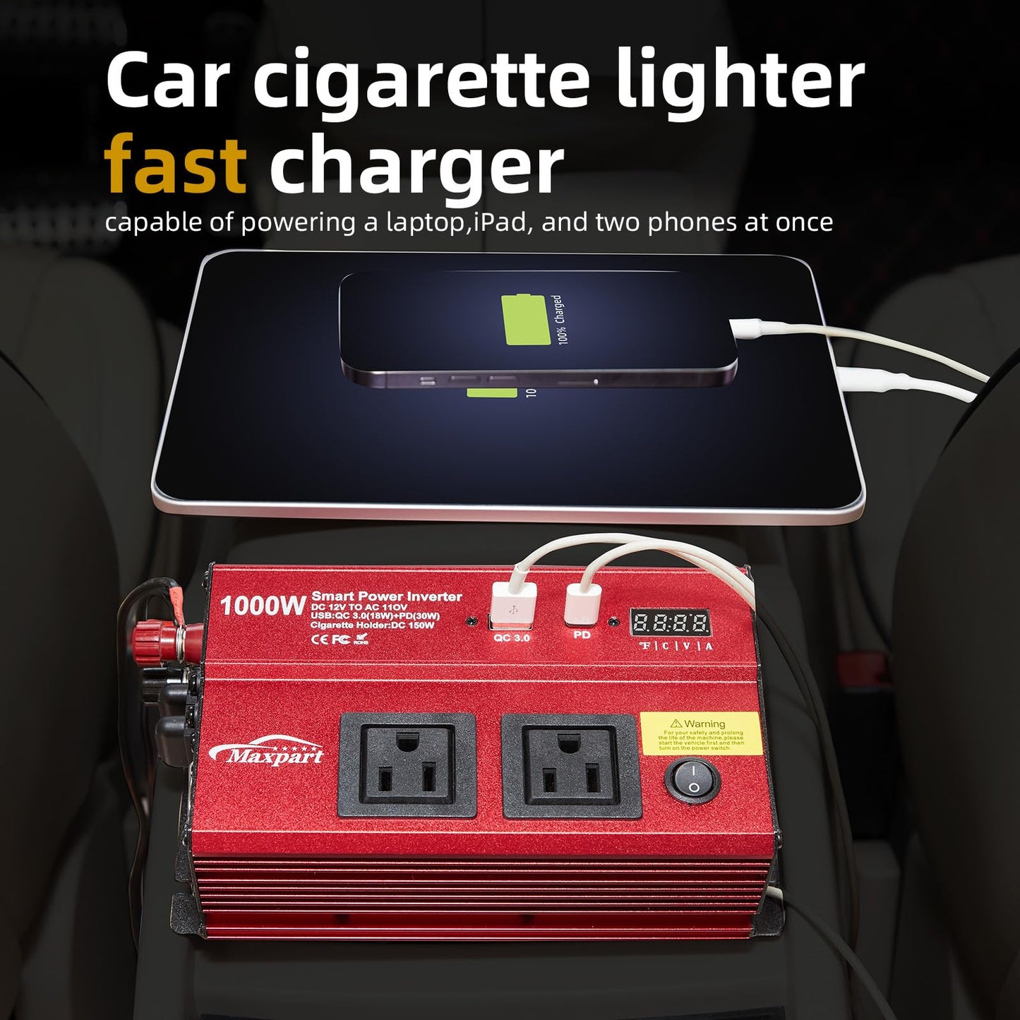 TWING Car 1000w Inverter,12v DC to 110v Power Inverters for Vehicles 1000 watt with Dual AC Outlets 3.0A USB and Type-C,12 Volt Inverter Car Cigarette Lighter Battery