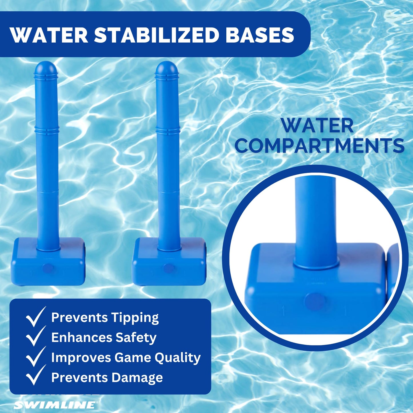 SWIMLINE ORIGINAL Pool Volleyball Net Games Set With Ball Adjustable Up To 20 Feet Wide | For Kids & Adults | 2 Blue Water-Fill Bases | Easy Assembly Compatible W/ Outdoor & Indoor Inground Pools