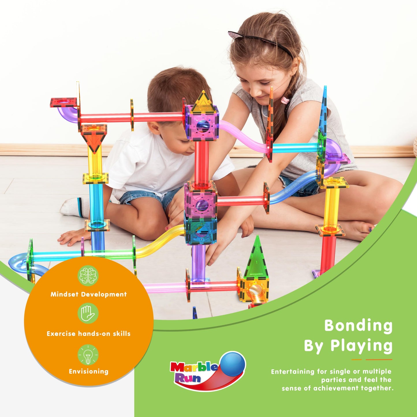 PicassoTiles Marble Run 150-Piece Magnetic Tile Race Track Toy Play Set STEM Building & Learning Educational Magnet Construction Kit Child Brain Development Toys Boys Girls Age 3 4 5 6 7 8+ Years Old