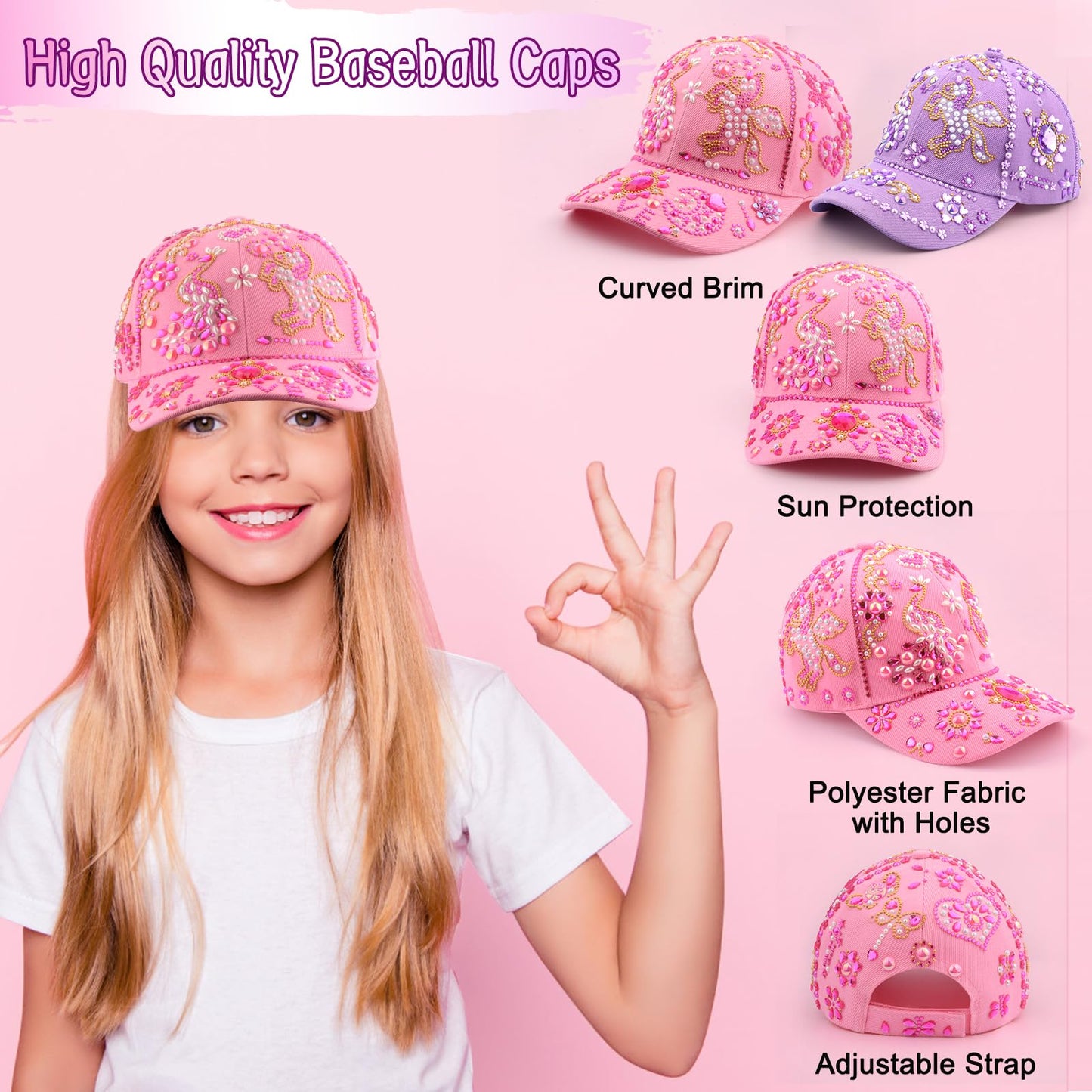 Distasio Unicorn Water Bottles Girls Personalized Water Bottles Kids, Decorate Your Own Water Bottle Baseball Cap w/ 18 Sheets of Unicorn Stickers and Glitter Gems Gifts Girls 6-12 Year Old