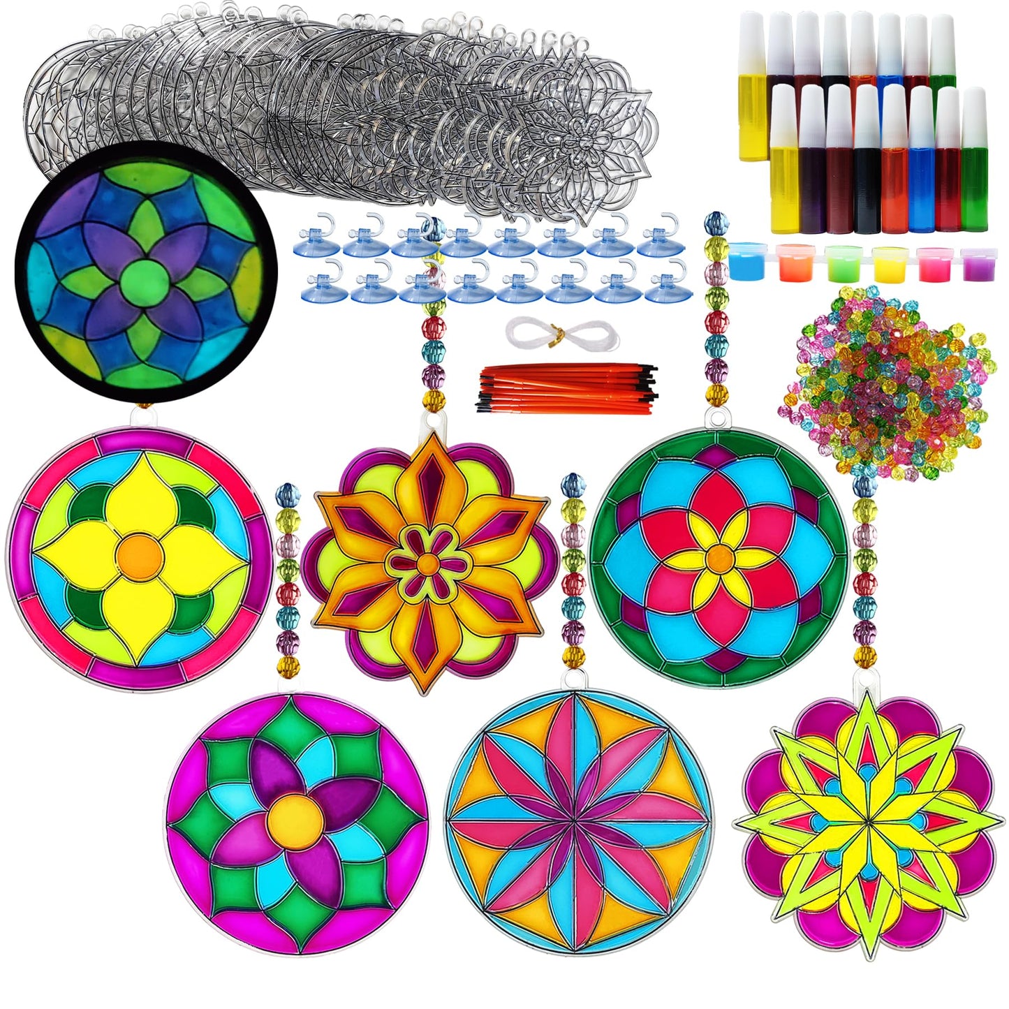 Ayhuhra 30 Sets Mandala Suncatchers Craft Kits Stained Glass DIY Window Paint Art Flower Suncatcher Kits for Spring Summer Party Activities Art Project Party Favors (Mandala)