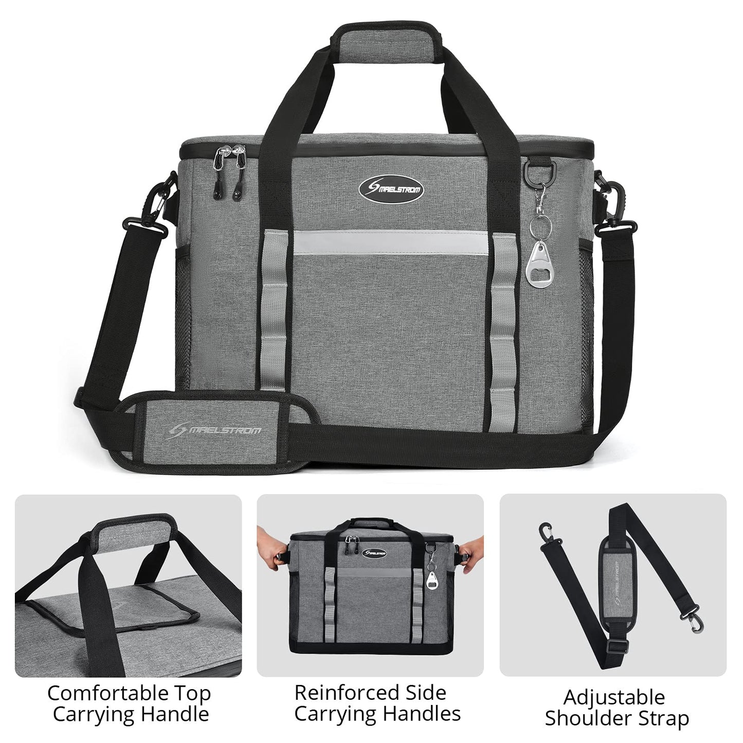 Maelstrom Collapsible Soft Cooler Bag,35/55/75 Cans Beach Cooler with Flip Top Lid, Ice Chest, Leakproof & Portable for Beach, Camping, Road Trips & Grocery Shopping (Grey, 75 Can)