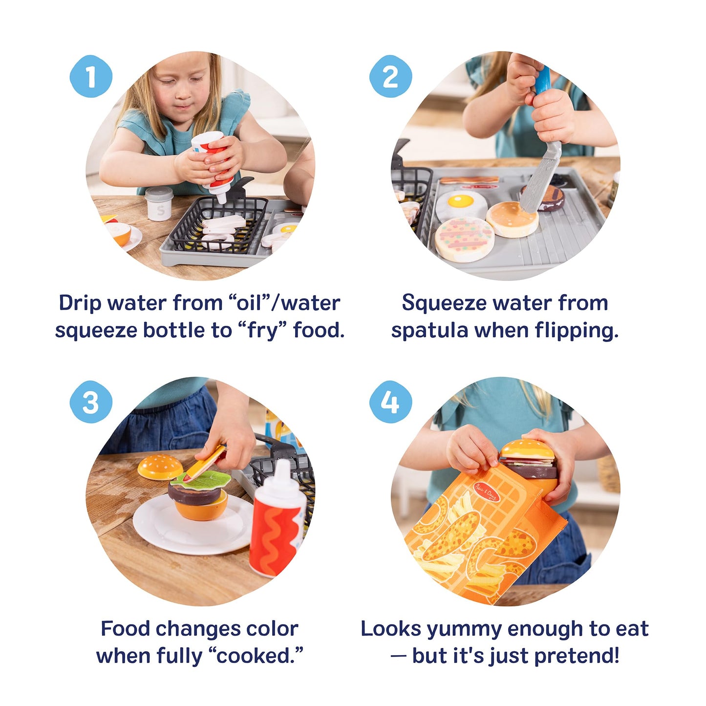 Melissa & Doug Flip & Fry Grill Play Set with Water Wow!® Color Reveal Play Food Preschool Toy Ages 3+
