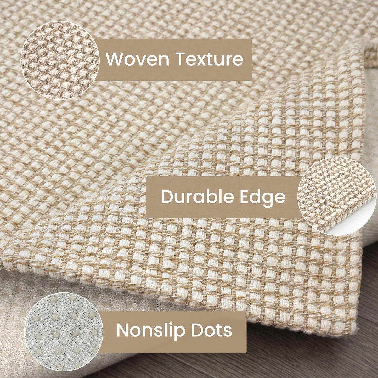 IOHOUZE Washable Runner Rug 2x8 Non Slip Rubber Backed Hallway Runner Entryway Runner Indoor, Kitchen Rugs Woven Cotton Floor Carpet for Kitchen Hall Entrance Bedroom, Cream/Beige